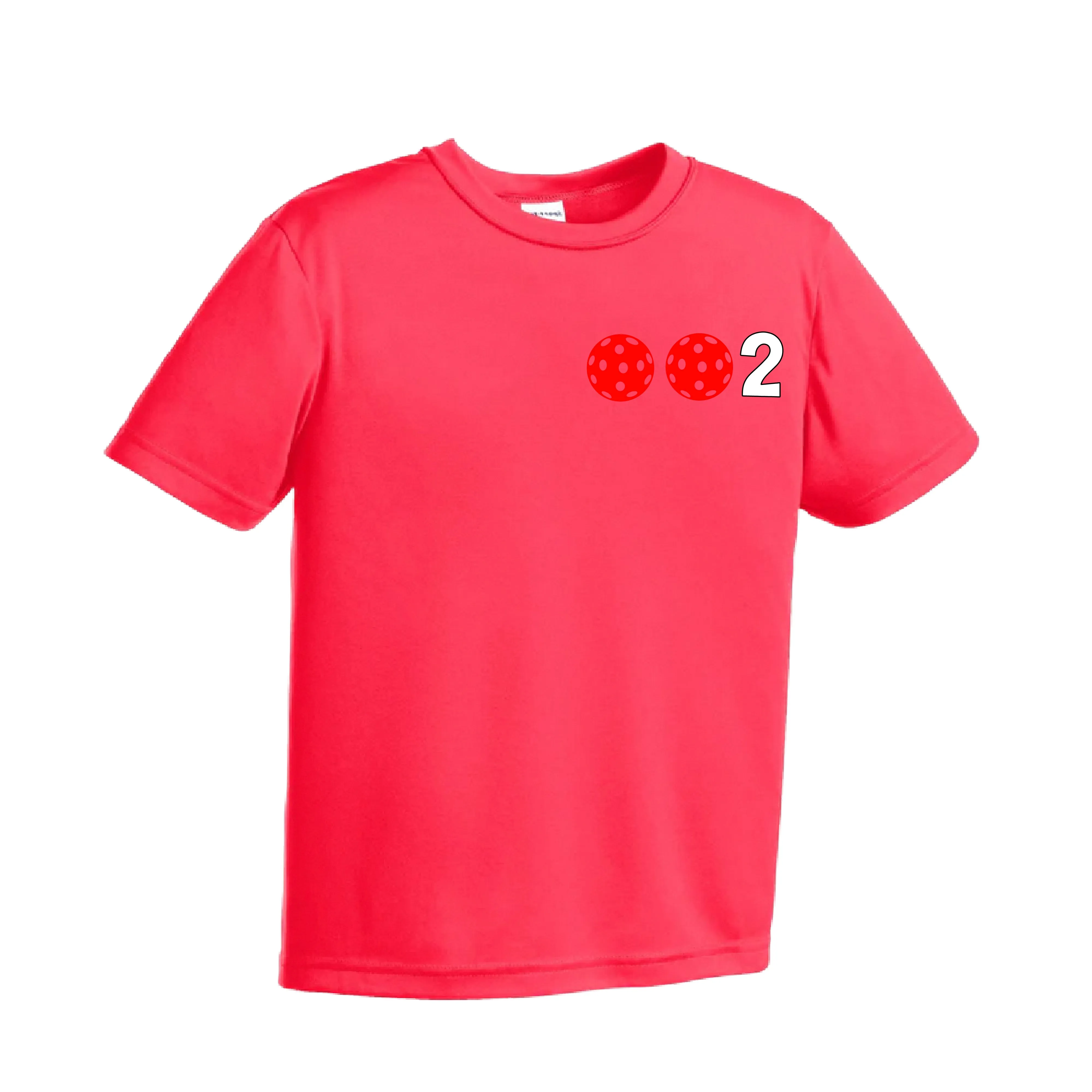 002 Pickleball (Ball Colors Cyan Red Orange) | Youth Short Sleeve Pickleball Shirts | 100% Polyester