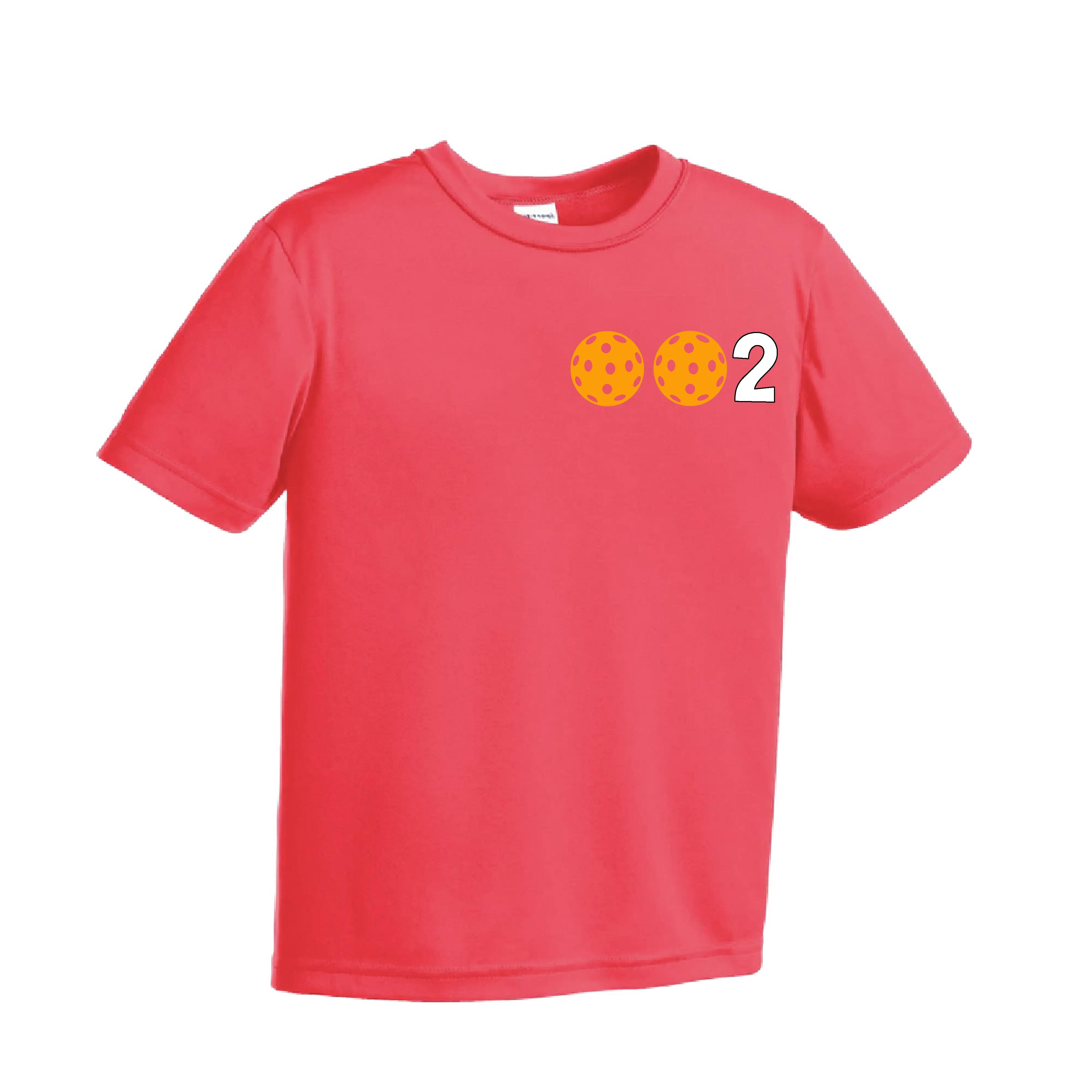 002 Pickleball (Ball Colors Cyan Red Orange) | Youth Short Sleeve Pickleball Shirts | 100% Polyester