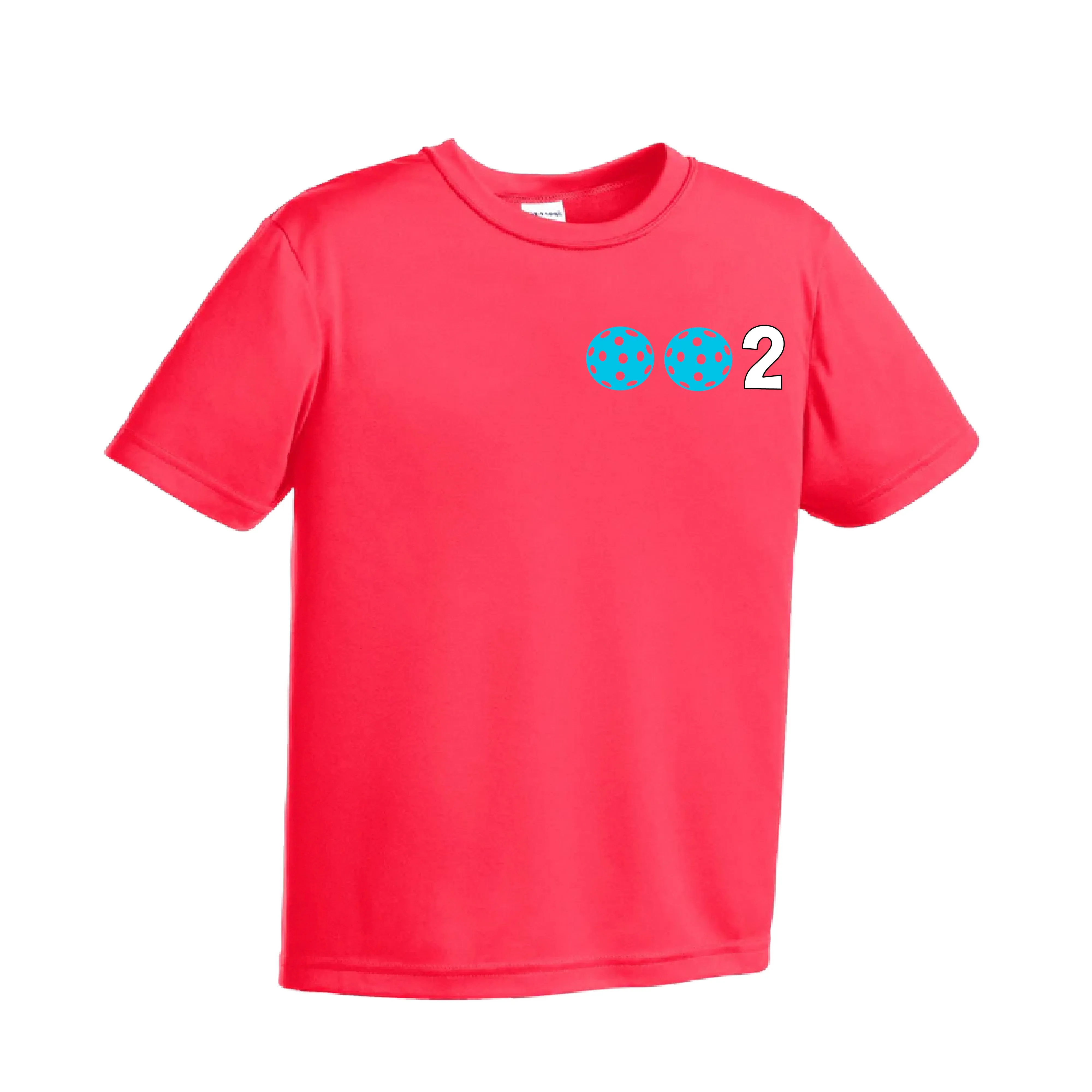 002 Pickleball (Ball Colors Cyan Red Orange) | Youth Short Sleeve Pickleball Shirts | 100% Polyester