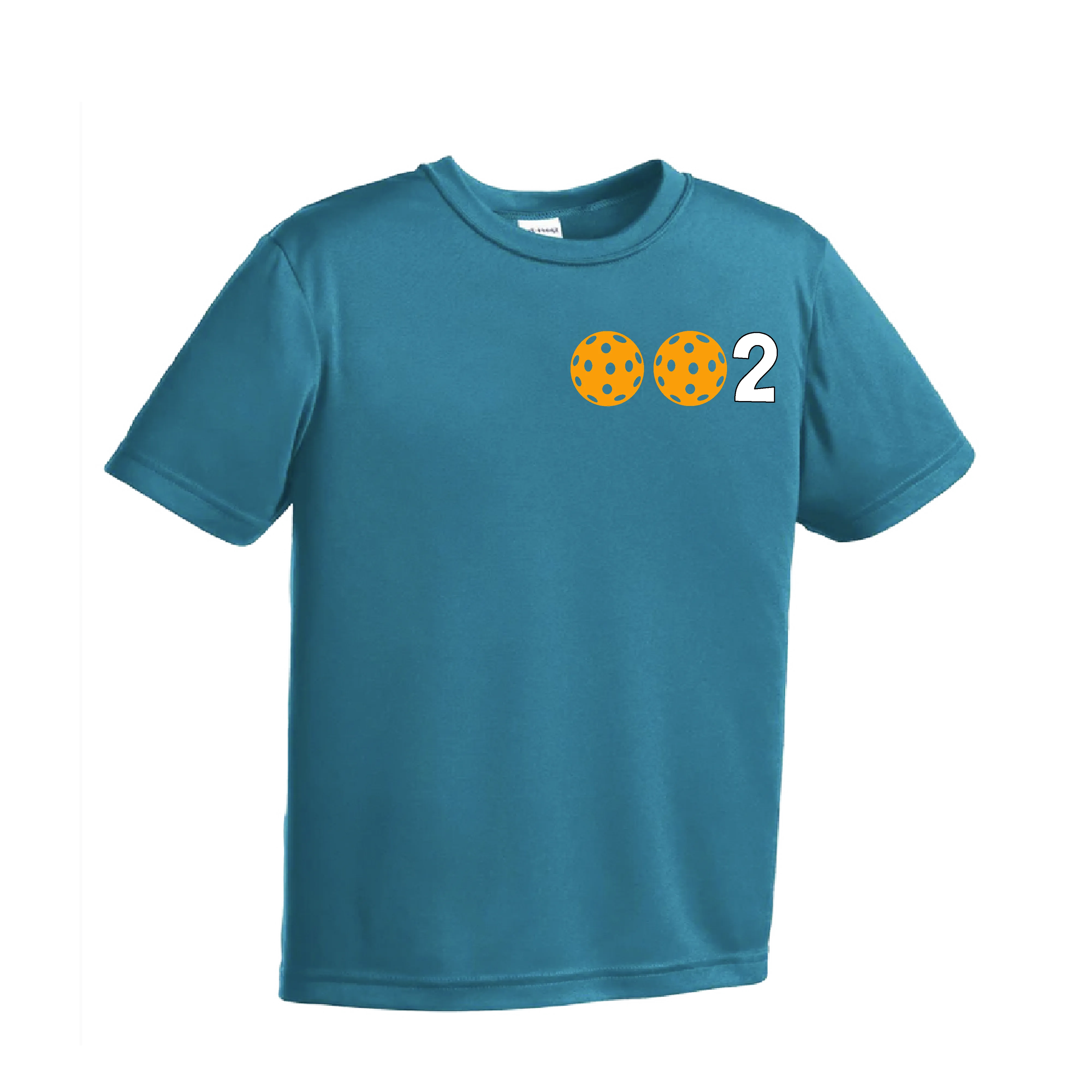 002 Pickleball (Ball Colors Cyan Red Orange) | Youth Short Sleeve Pickleball Shirts | 100% Polyester