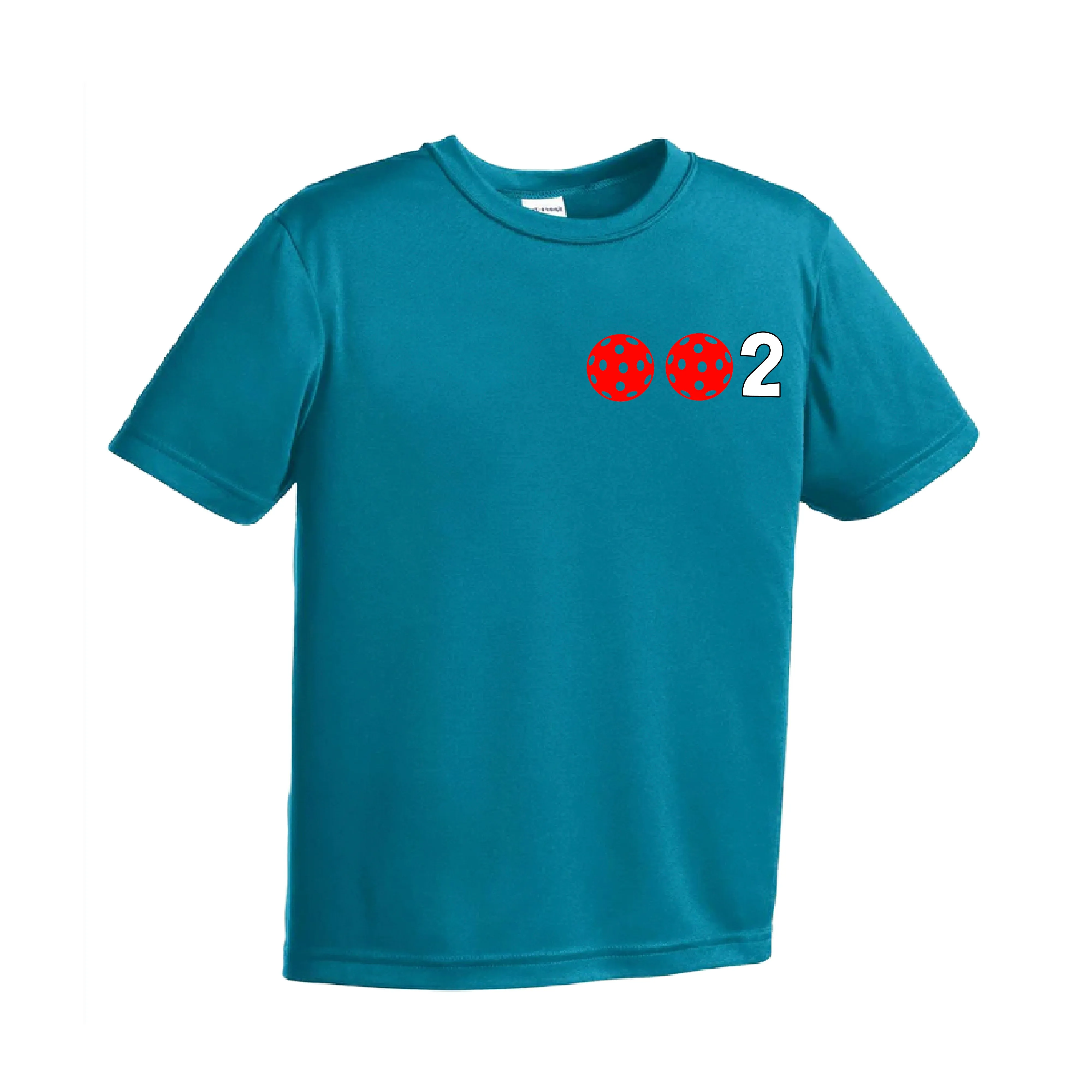 002 Pickleball (Ball Colors Cyan Red Orange) | Youth Short Sleeve Pickleball Shirts | 100% Polyester