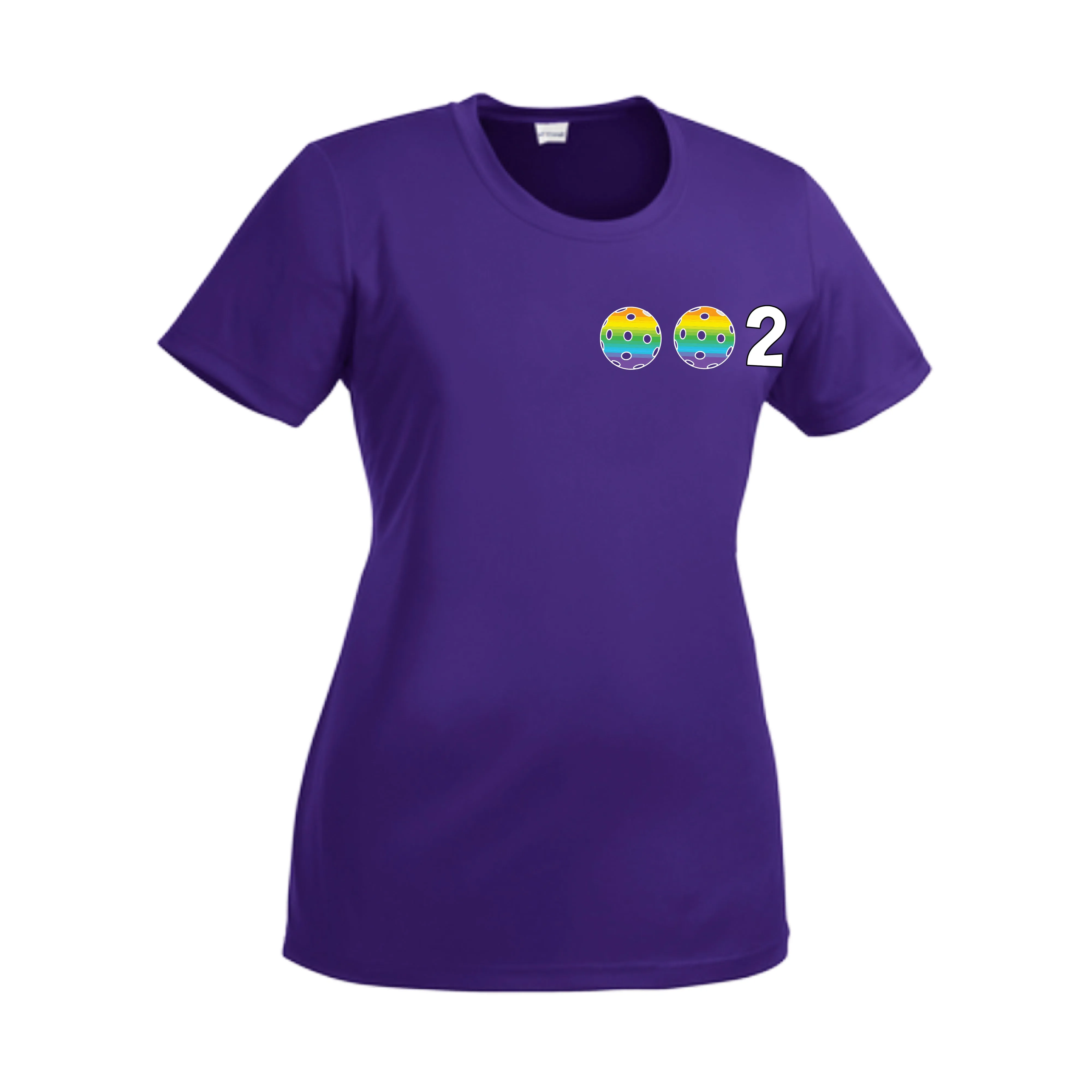002 With Pickleballs (Cyan Purple Rainbow) Customizable | Women’s Short Sleeve Crewneck Pickleball Shirts | 100% Polyester