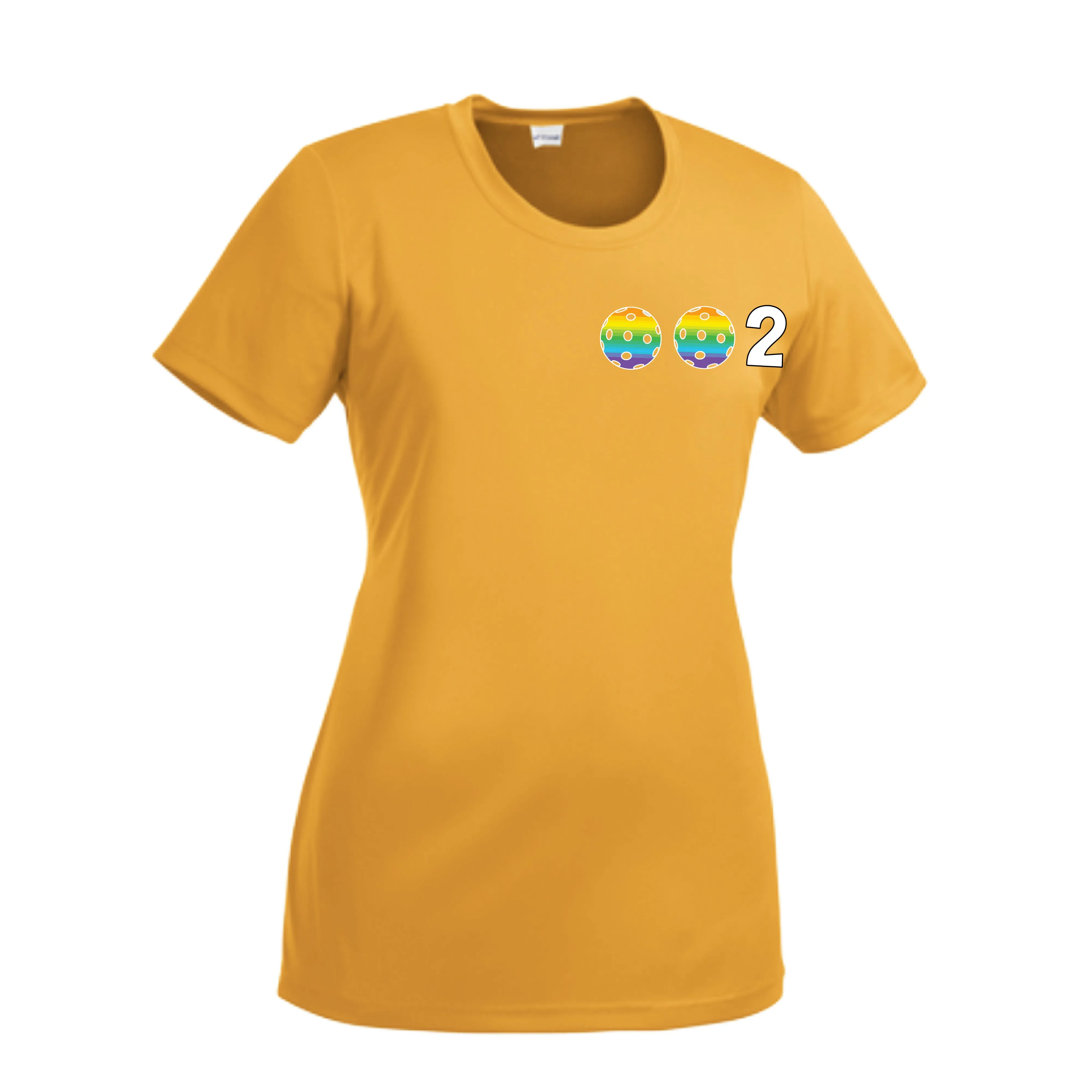002 With Pickleballs (Cyan Purple Rainbow) Customizable | Women’s Short Sleeve Crewneck Pickleball Shirts | 100% Polyester