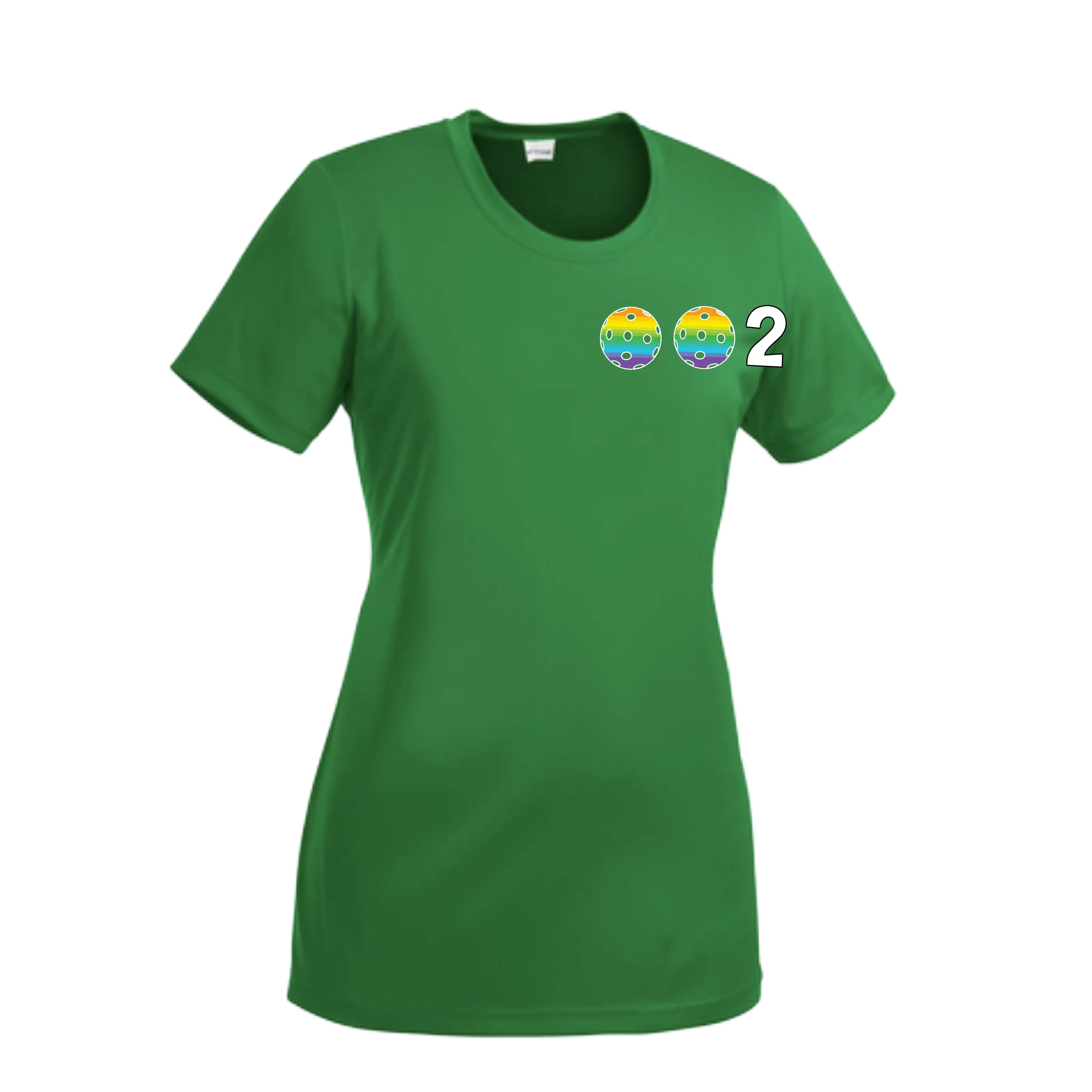002 With Pickleballs (Cyan Purple Rainbow) Customizable | Women’s Short Sleeve Crewneck Pickleball Shirts | 100% Polyester