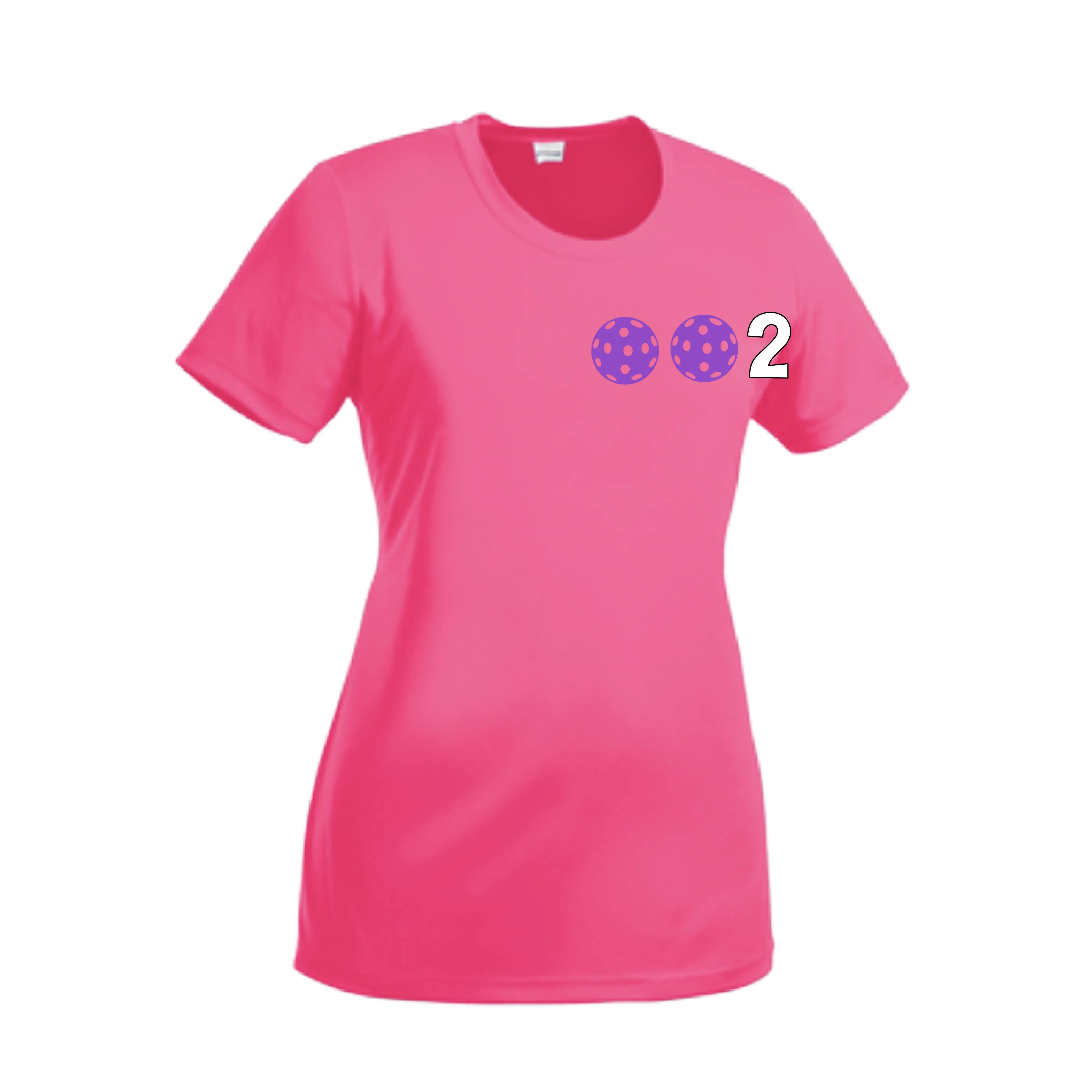 002 With Pickleballs (Cyan Purple Rainbow) Customizable | Women’s Short Sleeve Crewneck Pickleball Shirts | 100% Polyester