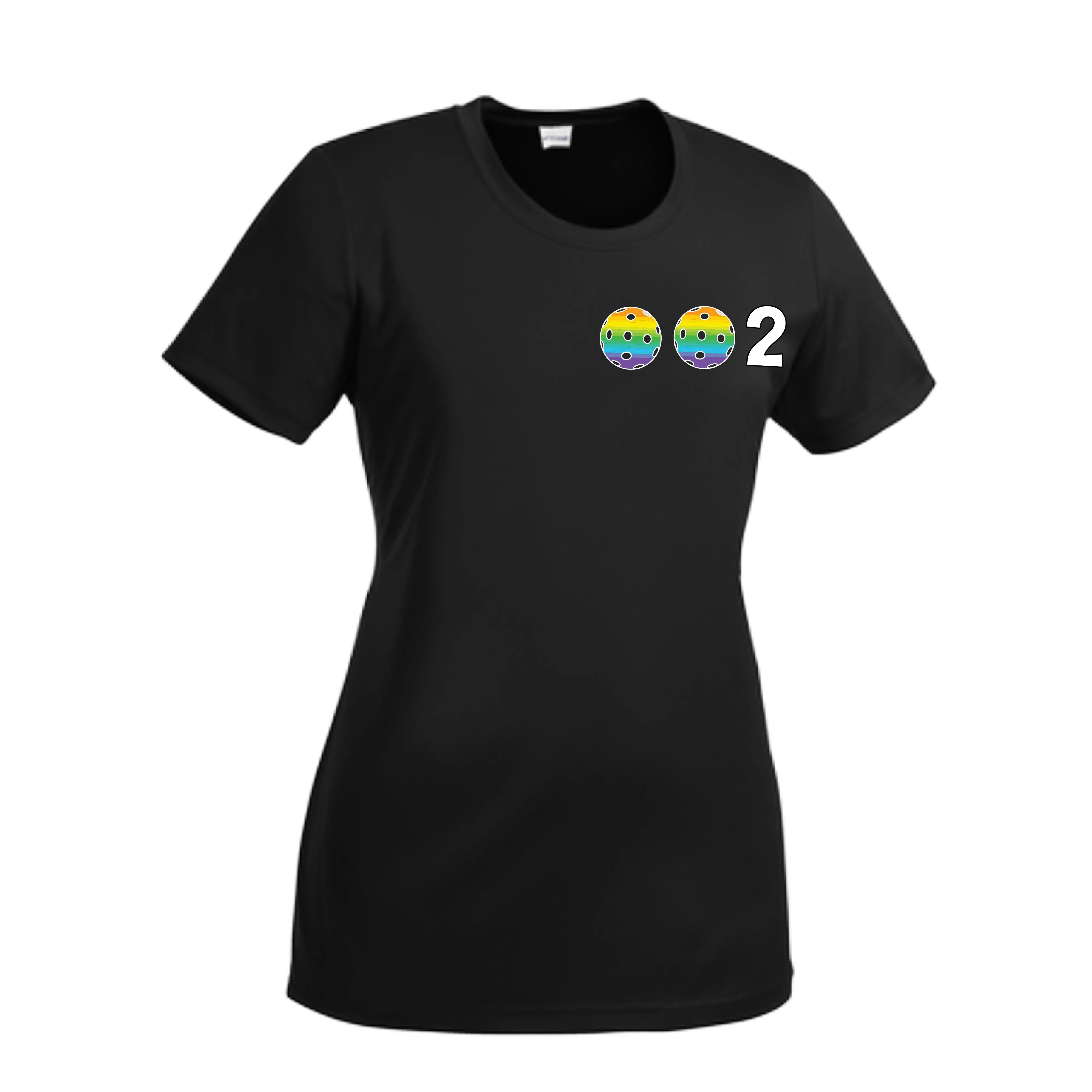 002 With Pickleballs (Cyan Purple Rainbow) Customizable | Women’s Short Sleeve Crewneck Pickleball Shirts | 100% Polyester