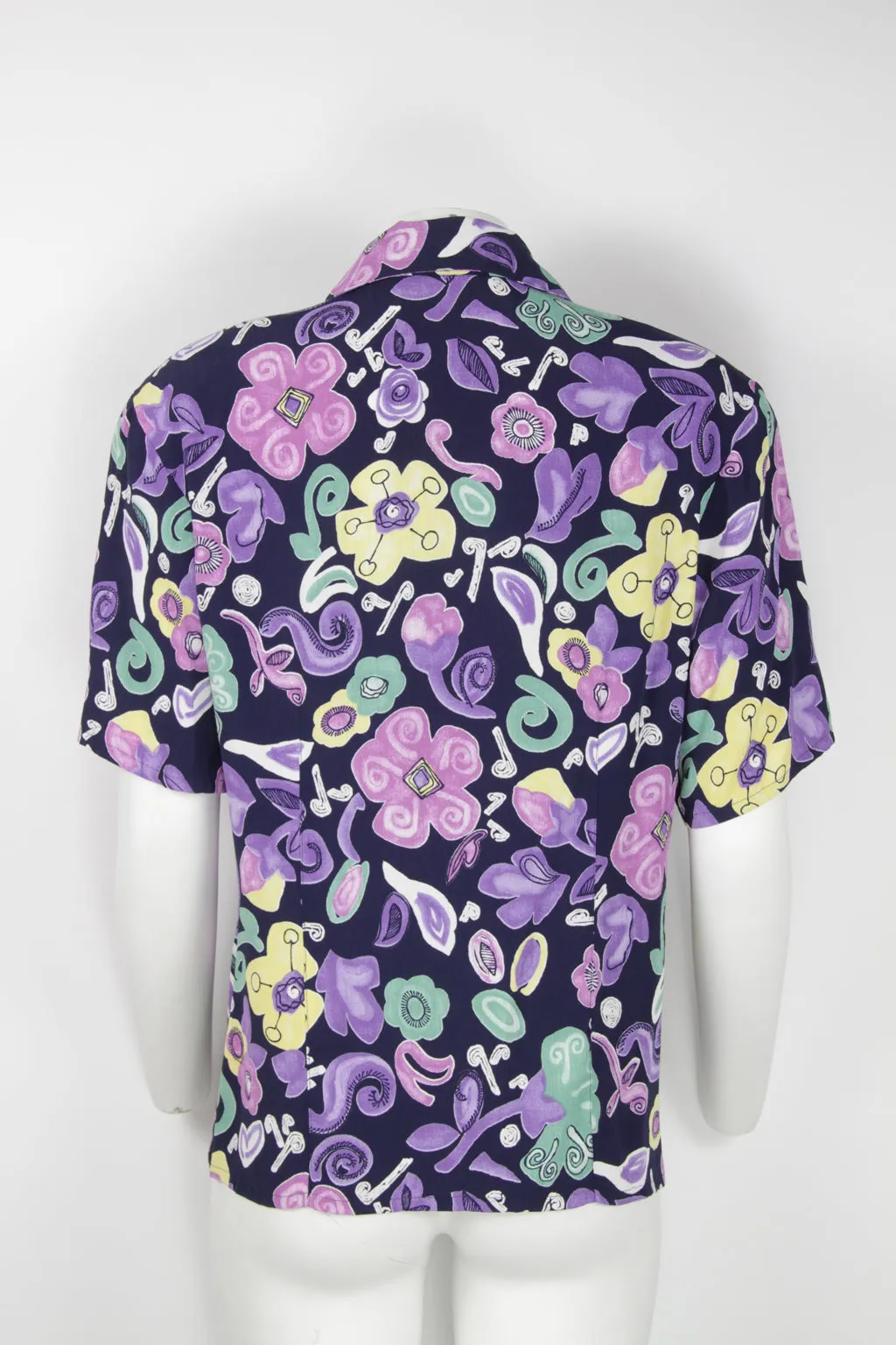 90s short sleeve purple floral blouse - S