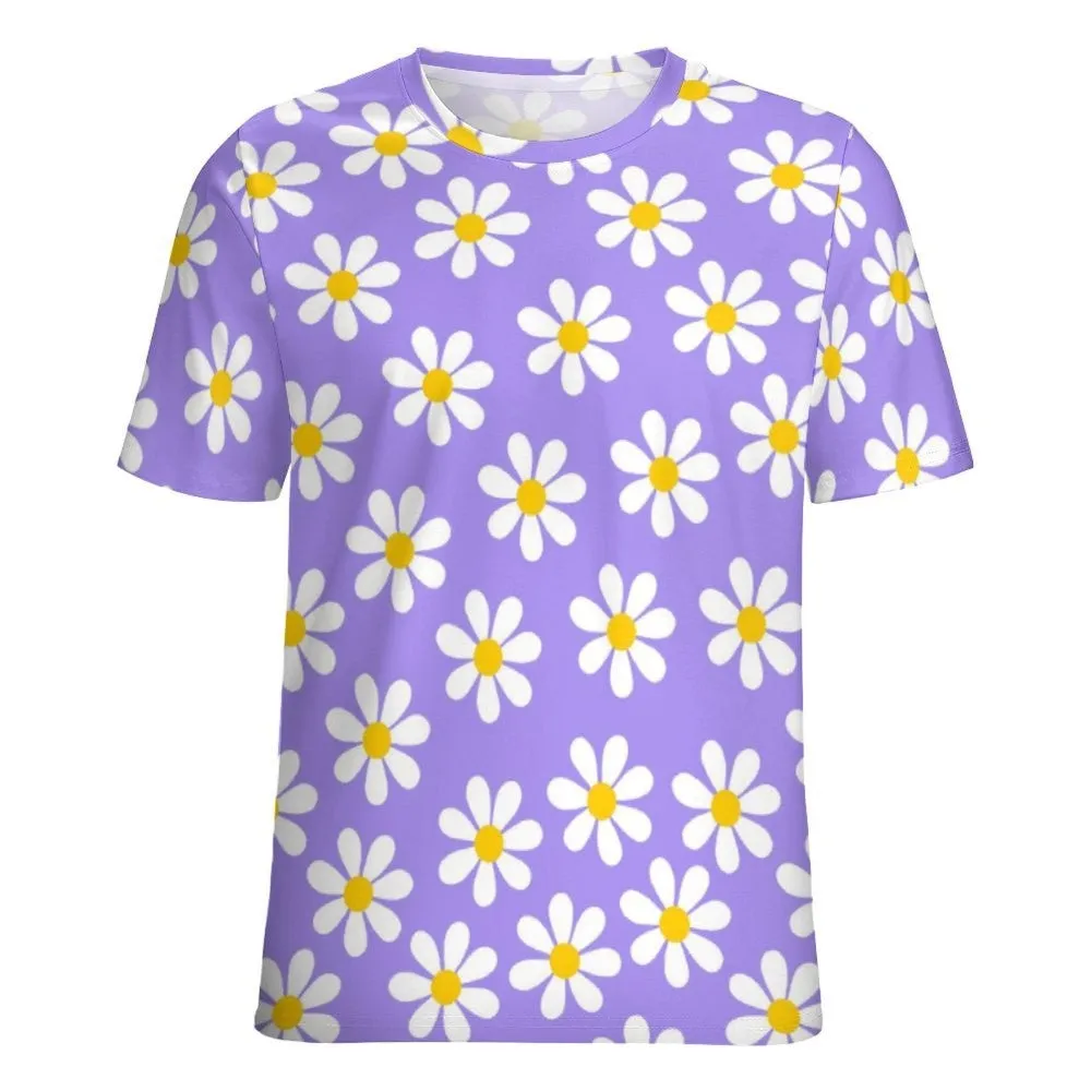 All Over Round Collar Floral Holiday T Shirt