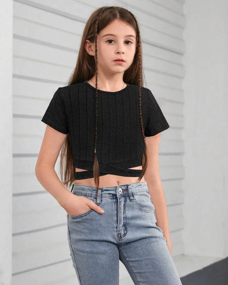 Arshiner Girls Crisscross Crop Tops Short Sleeve Tee
