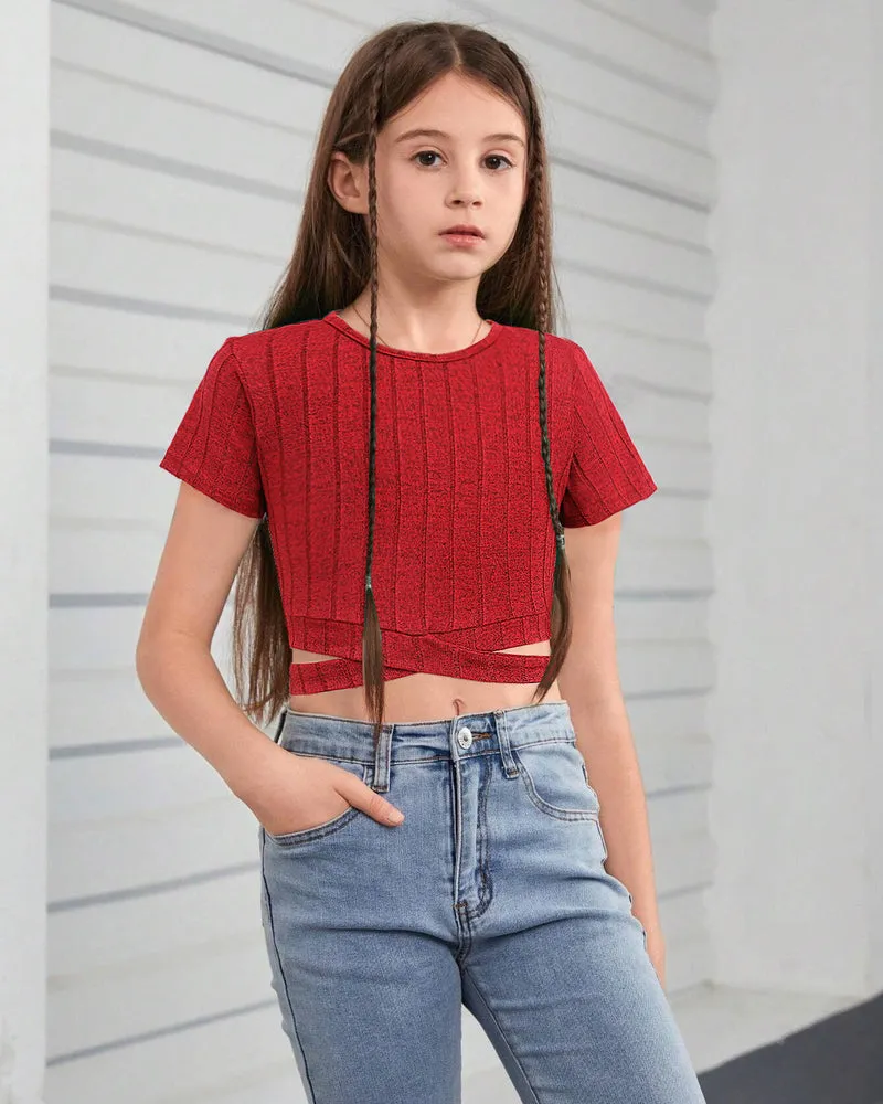 Arshiner Girls Crisscross Crop Tops Short Sleeve Tee