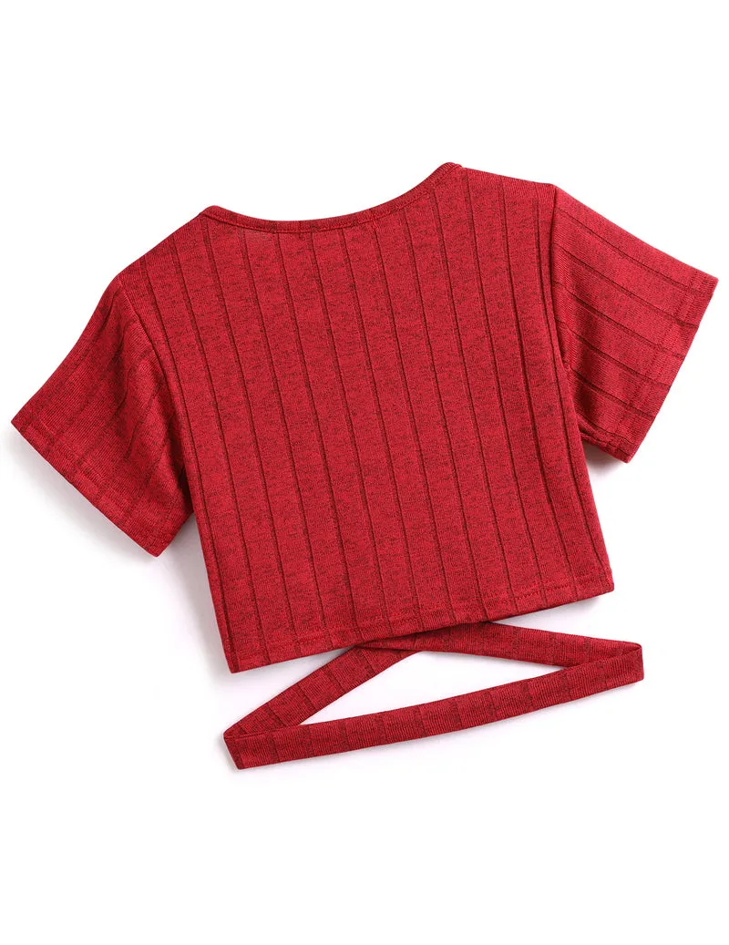 Arshiner Girls Crisscross Crop Tops Short Sleeve Tee