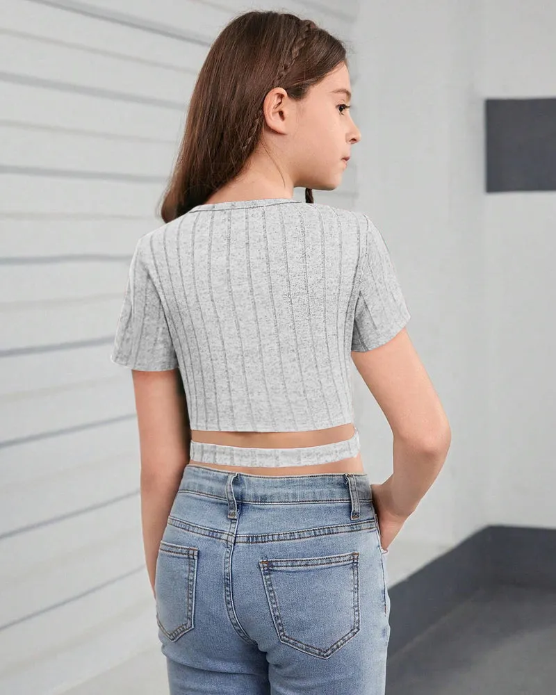 Arshiner Girls Crisscross Crop Tops Short Sleeve Tee