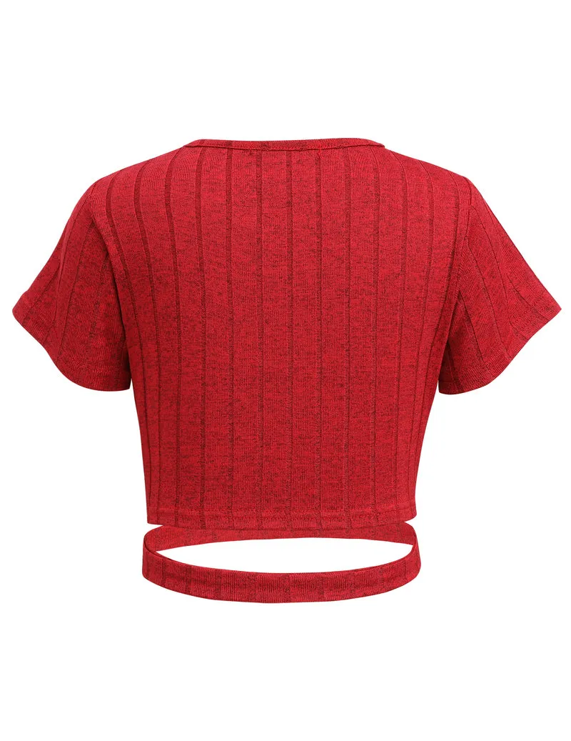 Arshiner Girls Crisscross Crop Tops Short Sleeve Tee
