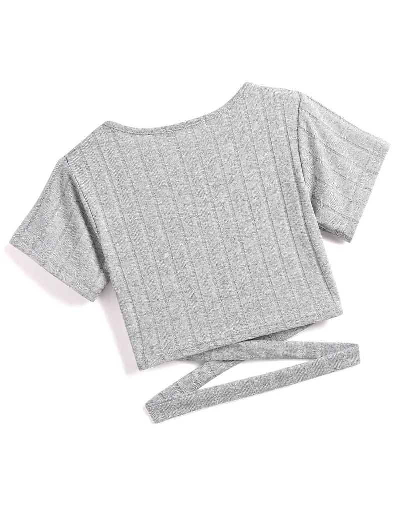 Arshiner Girls Crisscross Crop Tops Short Sleeve Tee