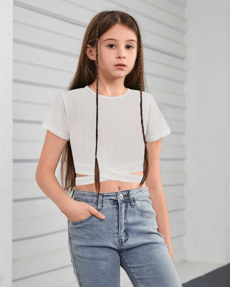 Arshiner Girls Crisscross Crop Tops Short Sleeve Tee