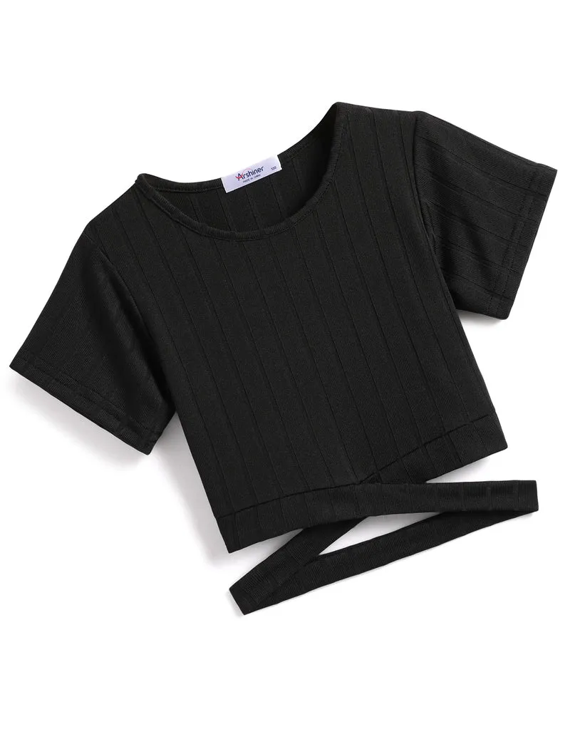 Arshiner Girls Crisscross Crop Tops Short Sleeve Tee