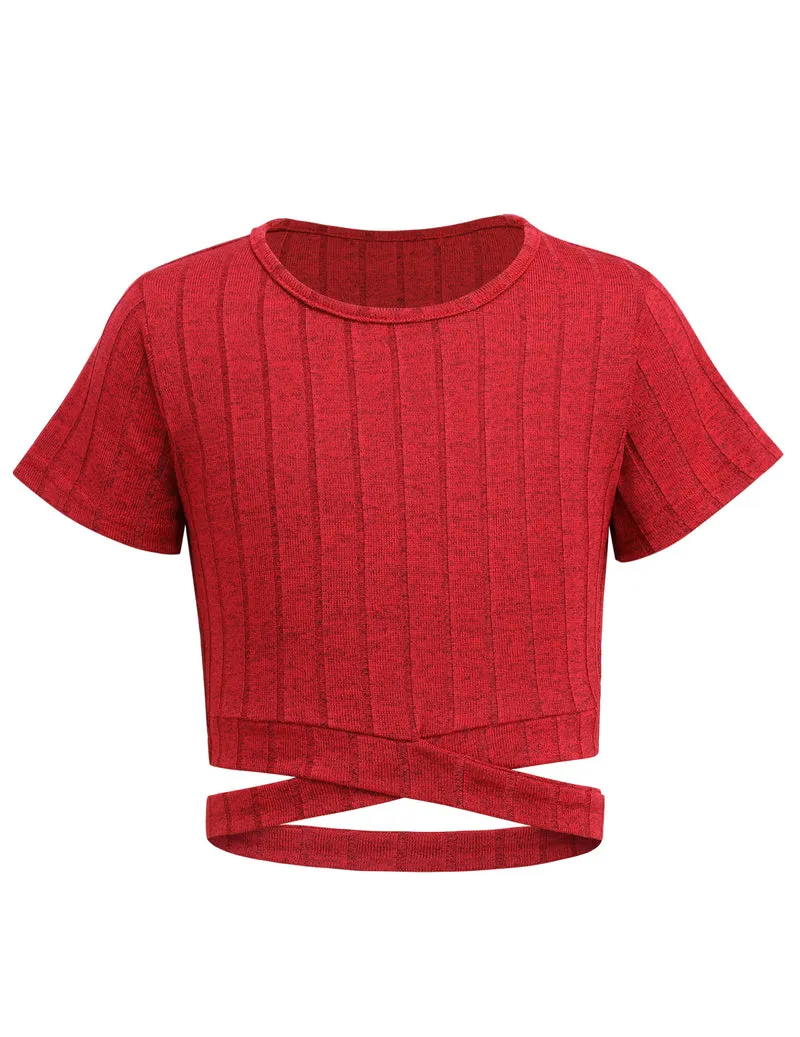 Arshiner Girls Crisscross Crop Tops Short Sleeve Tee