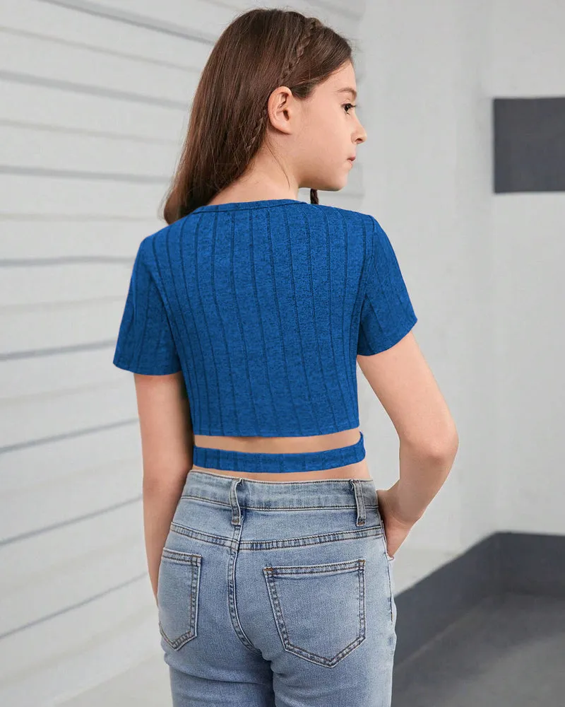 Arshiner Girls Crisscross Crop Tops Short Sleeve Tee