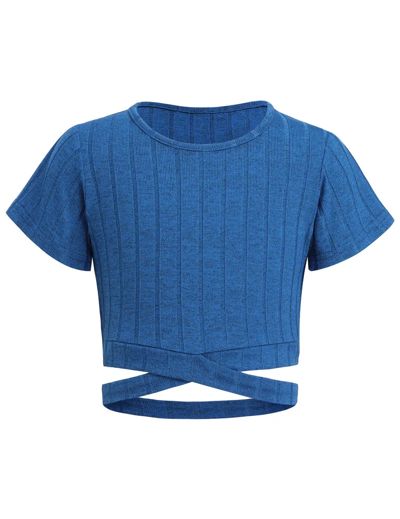 Arshiner Girls Crisscross Crop Tops Short Sleeve Tee