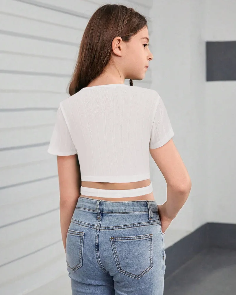 Arshiner Girls Crisscross Crop Tops Short Sleeve Tee