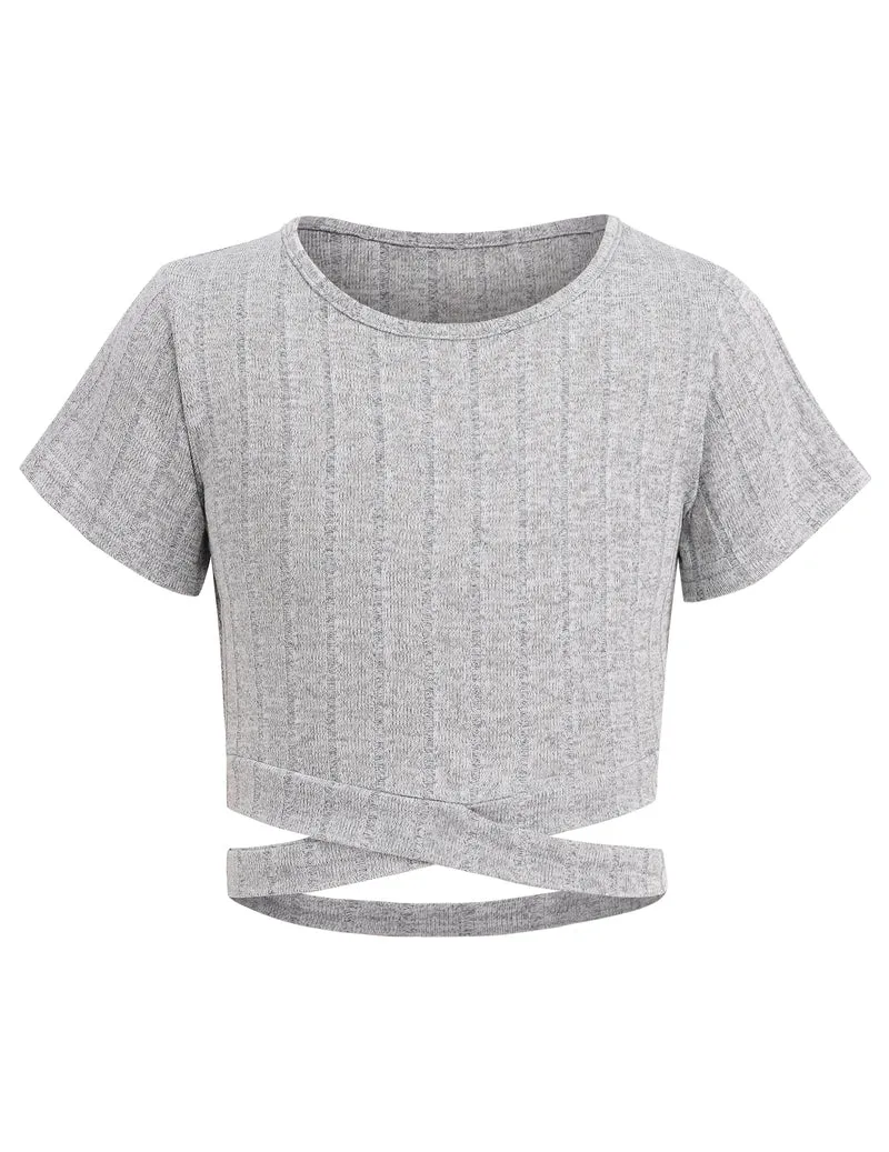 Arshiner Girls Crisscross Crop Tops Short Sleeve Tee