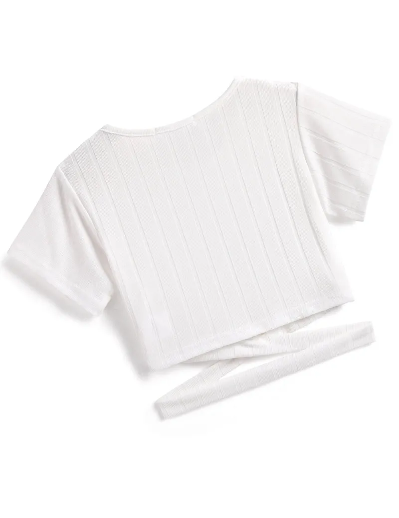 Arshiner Girls Crisscross Crop Tops Short Sleeve Tee