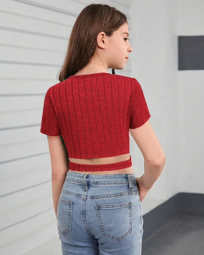Arshiner Girls Crisscross Crop Tops Short Sleeve Tee