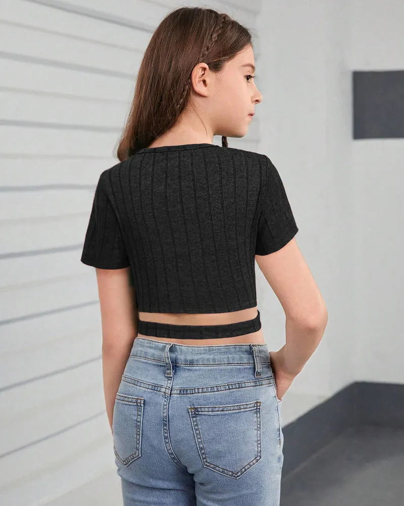 Arshiner Girls Crisscross Crop Tops Short Sleeve Tee