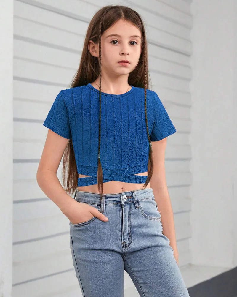 Arshiner Girls Crisscross Crop Tops Short Sleeve Tee