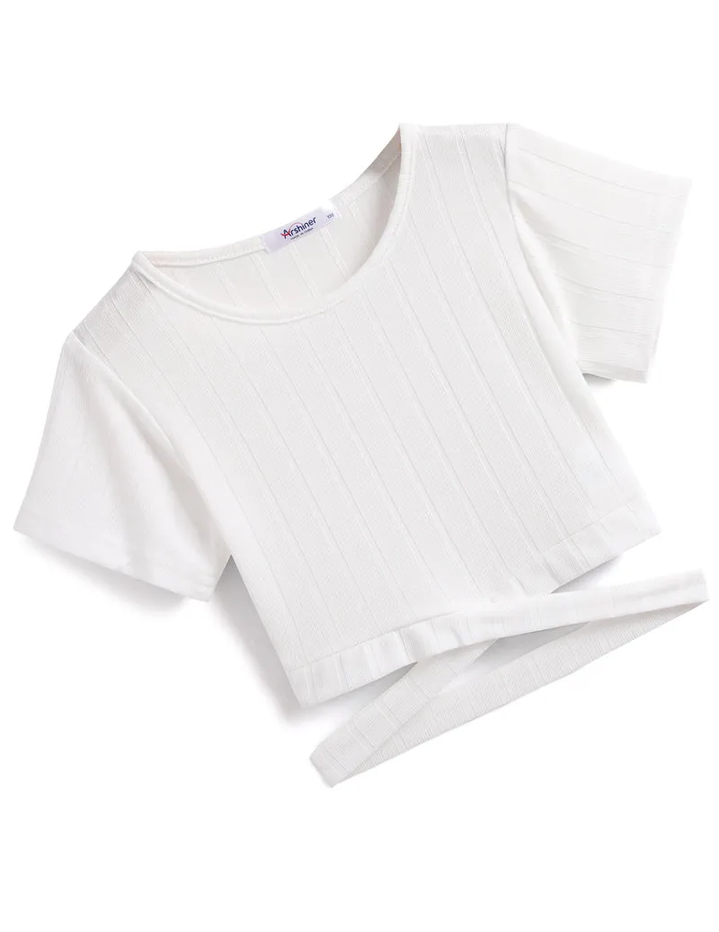 Arshiner Girls Crisscross Crop Tops Short Sleeve Tee