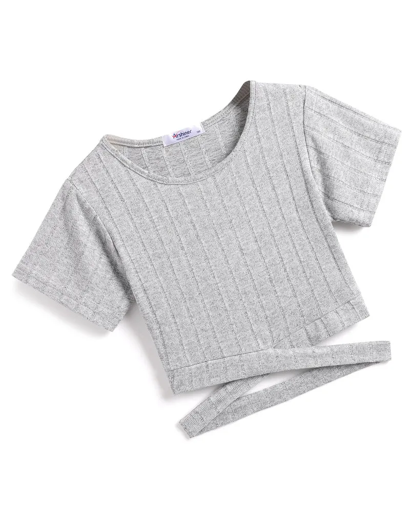 Arshiner Girls Crisscross Crop Tops Short Sleeve Tee