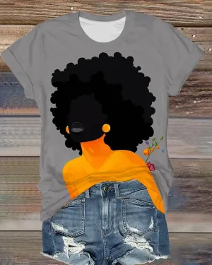 Art Black Women Print Short Sleeve T-shirt