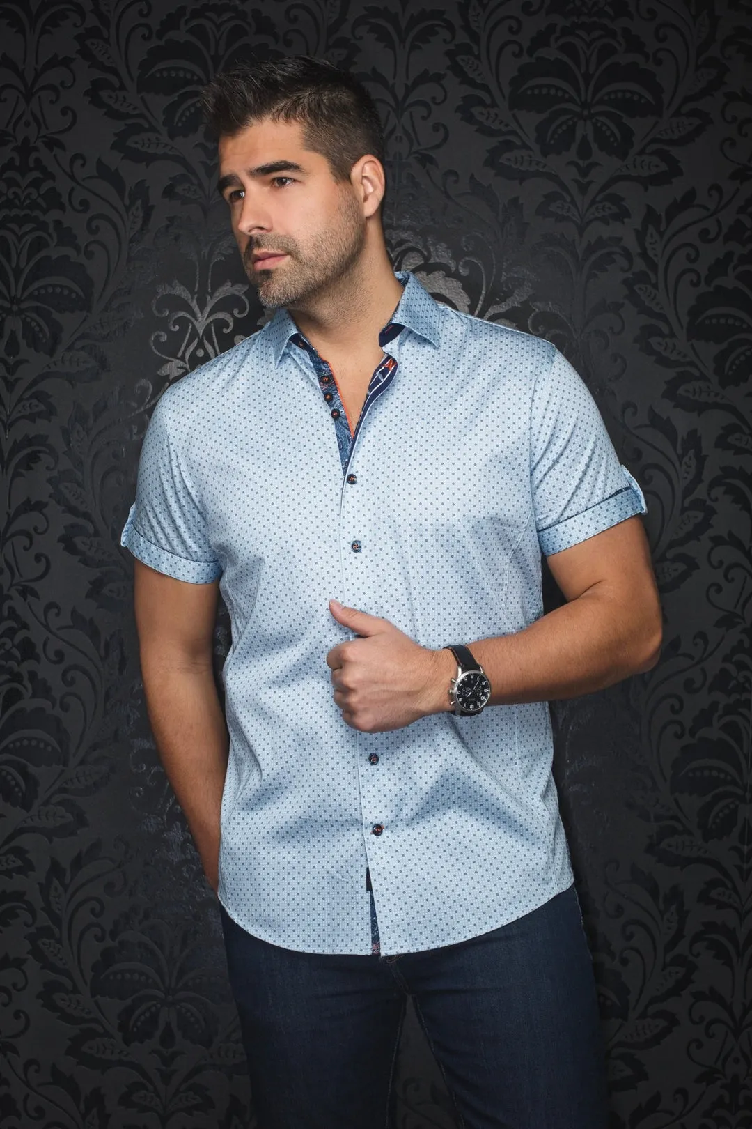 Au Noir Stretch Short Sleeve Shirt | Faro Light Blue