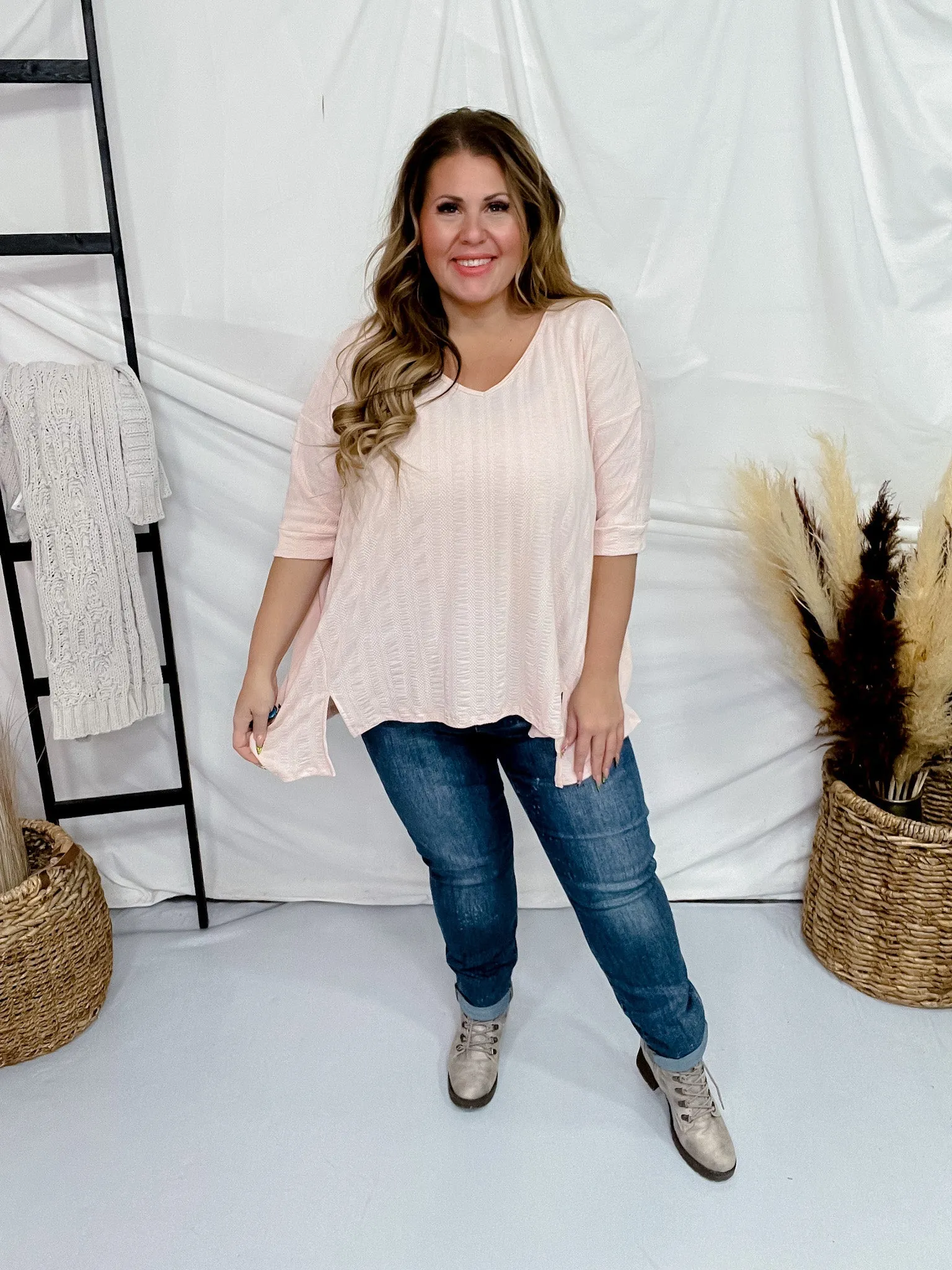 Baby Pink Boxy V-Neck Top