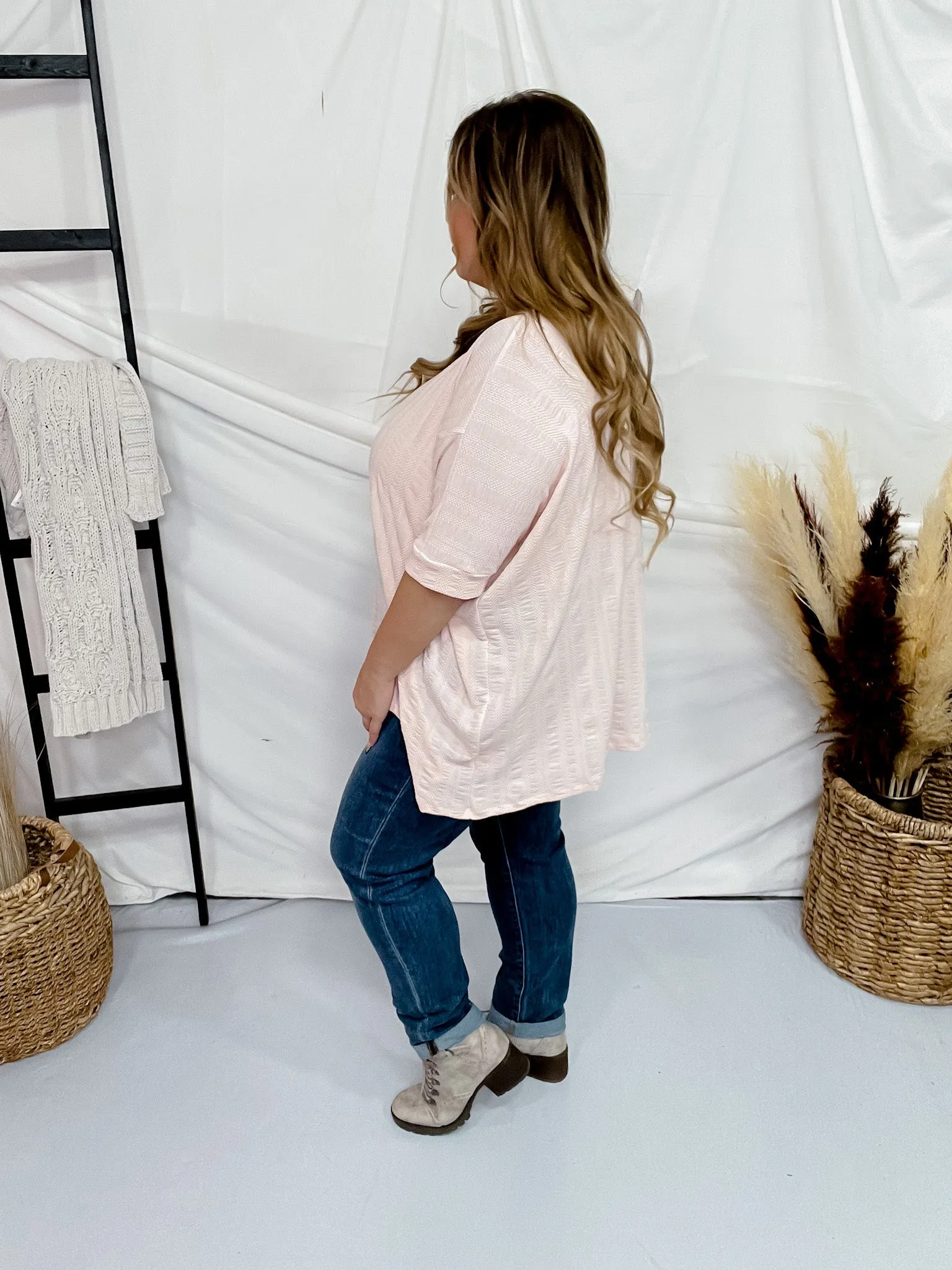 Baby Pink Boxy V-Neck Top