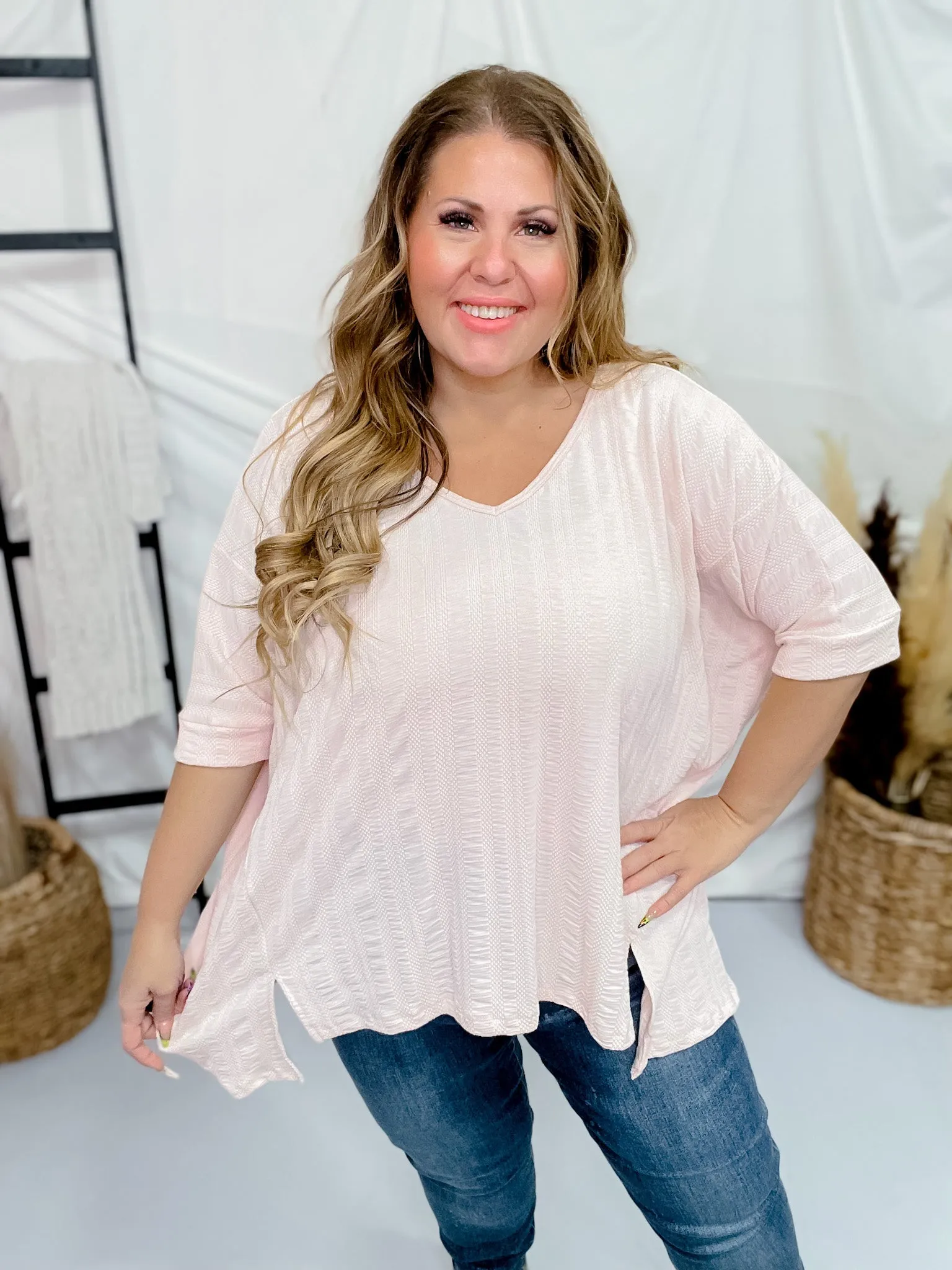 Baby Pink Boxy V-Neck Top