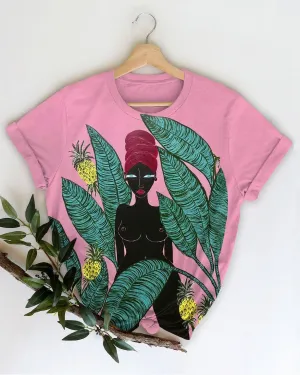 Banana Pineapple Black Girl Art Painting Short Sleeve T-shirt