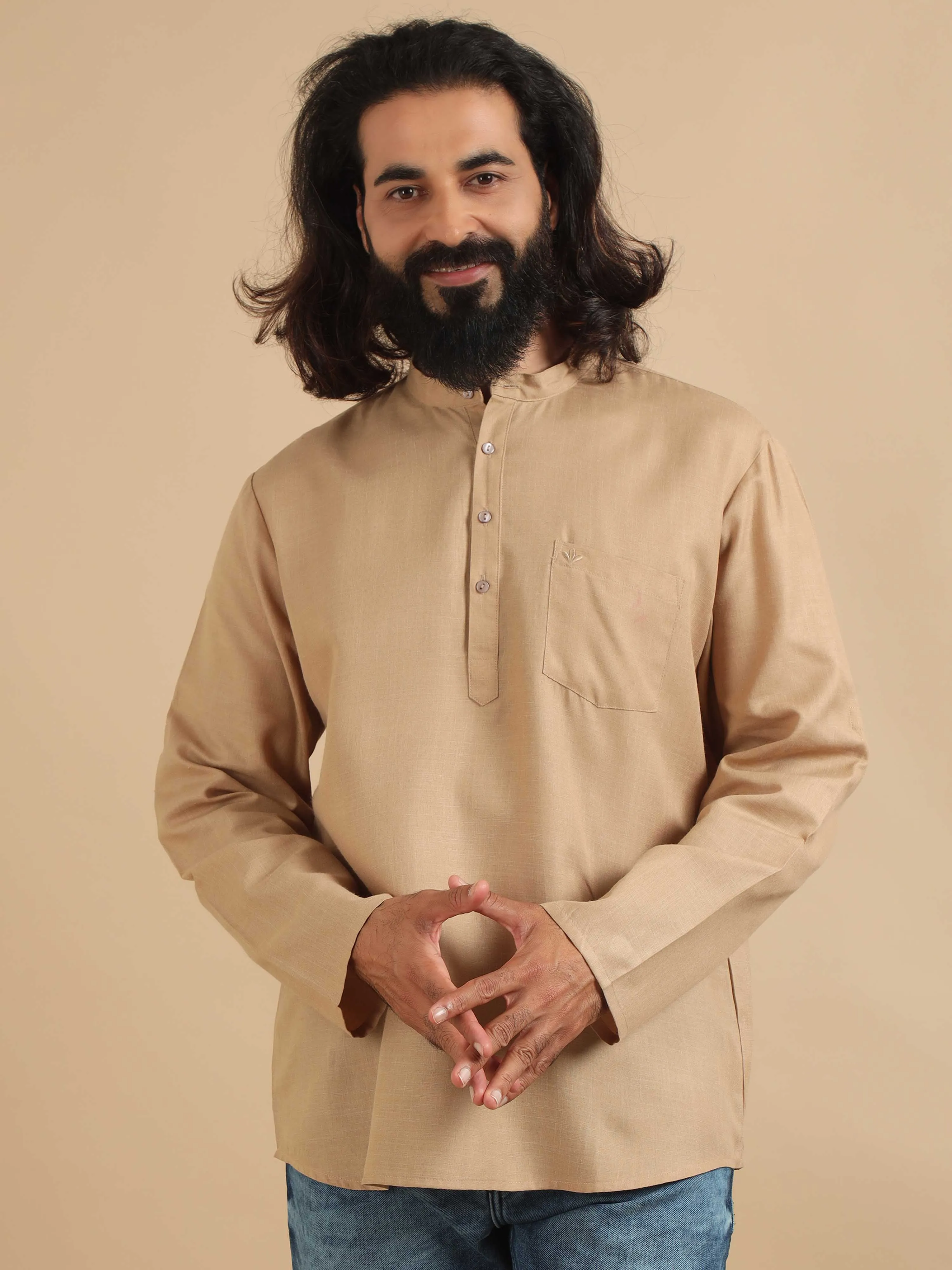 Beige Short Kurta Full Sleeve