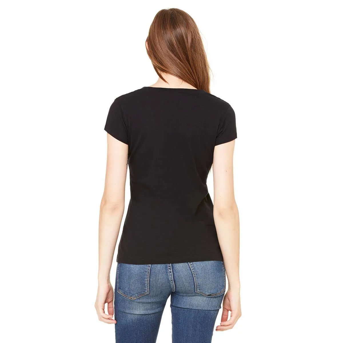 Bella   Canvas Women's Black Sheer Mini Rib Short-Sleeve T-Shirt