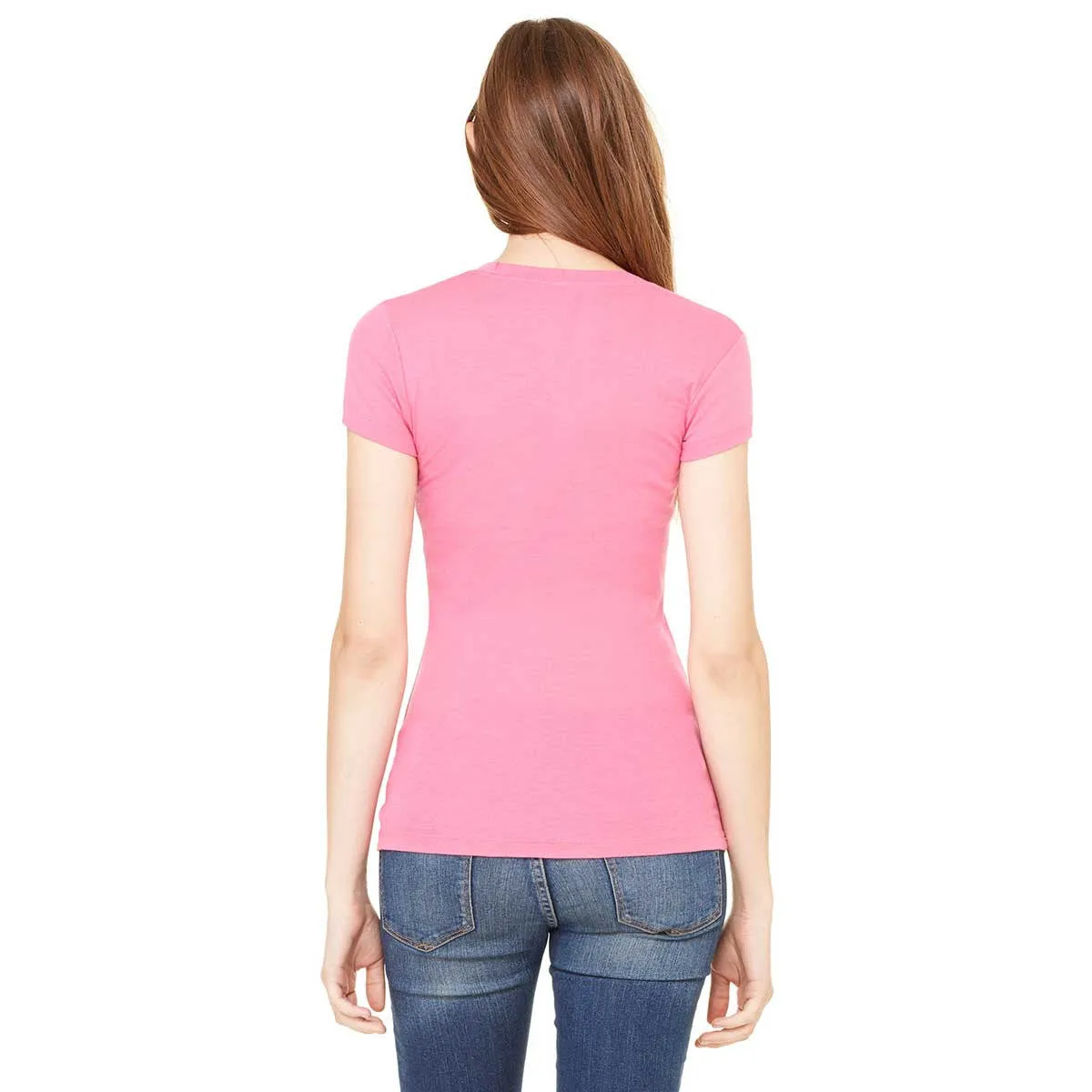 Bella   Canvas Women's Very Pink Sheer Mini Rib Short-Sleeve T-Shirt