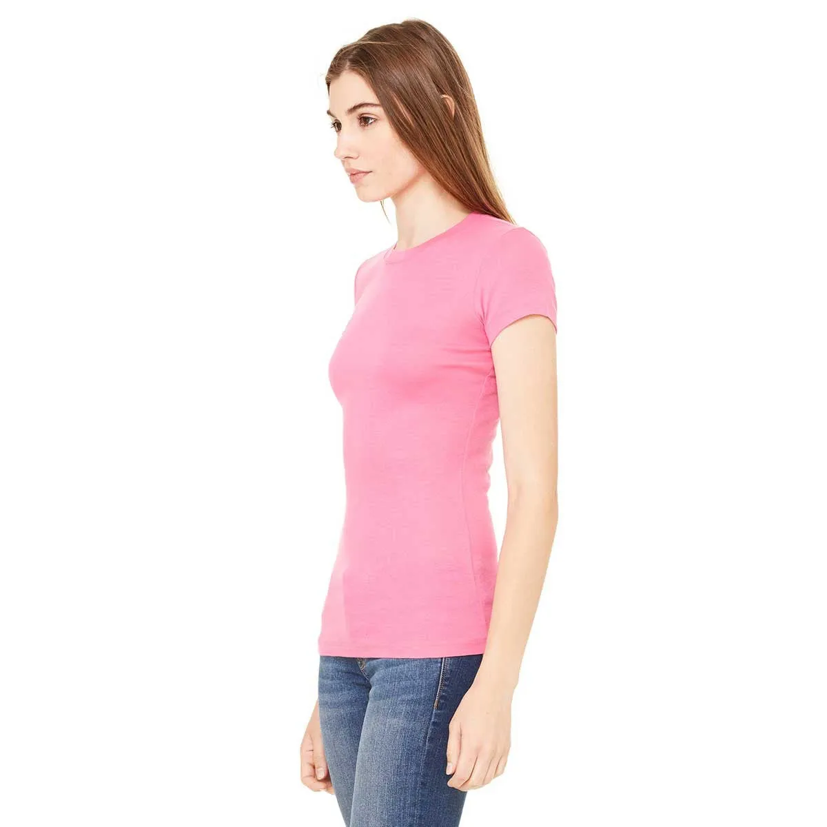Bella   Canvas Women's Very Pink Sheer Mini Rib Short-Sleeve T-Shirt