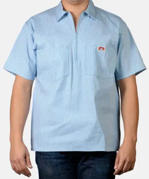 Ben Davis Short Sleeve Half-Zip Work Shirt - Blue Stripe