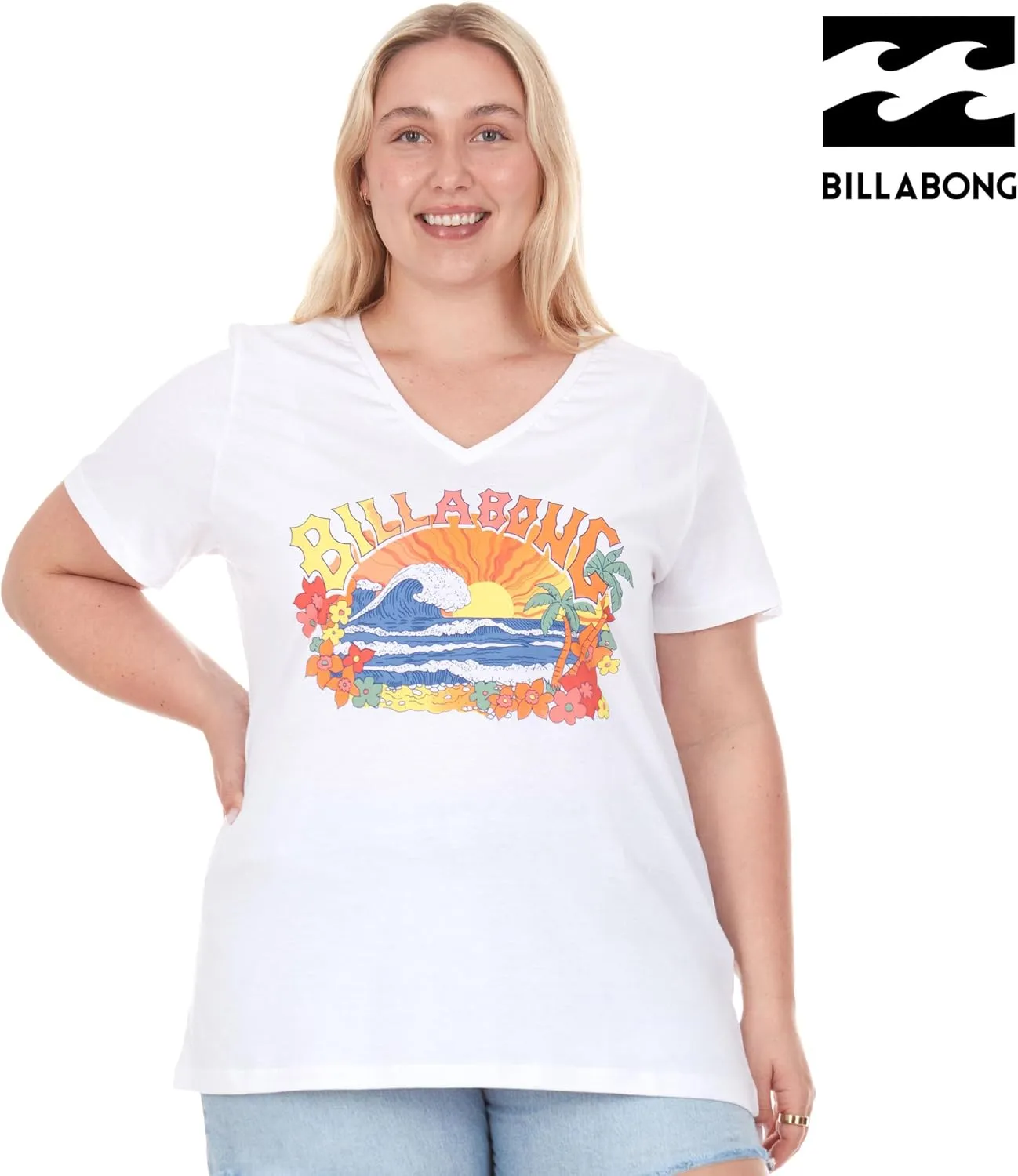 Billabong Plus Size T Shirts for Women - V Neck Oversized Womens Graphic Tees (XL-4X)