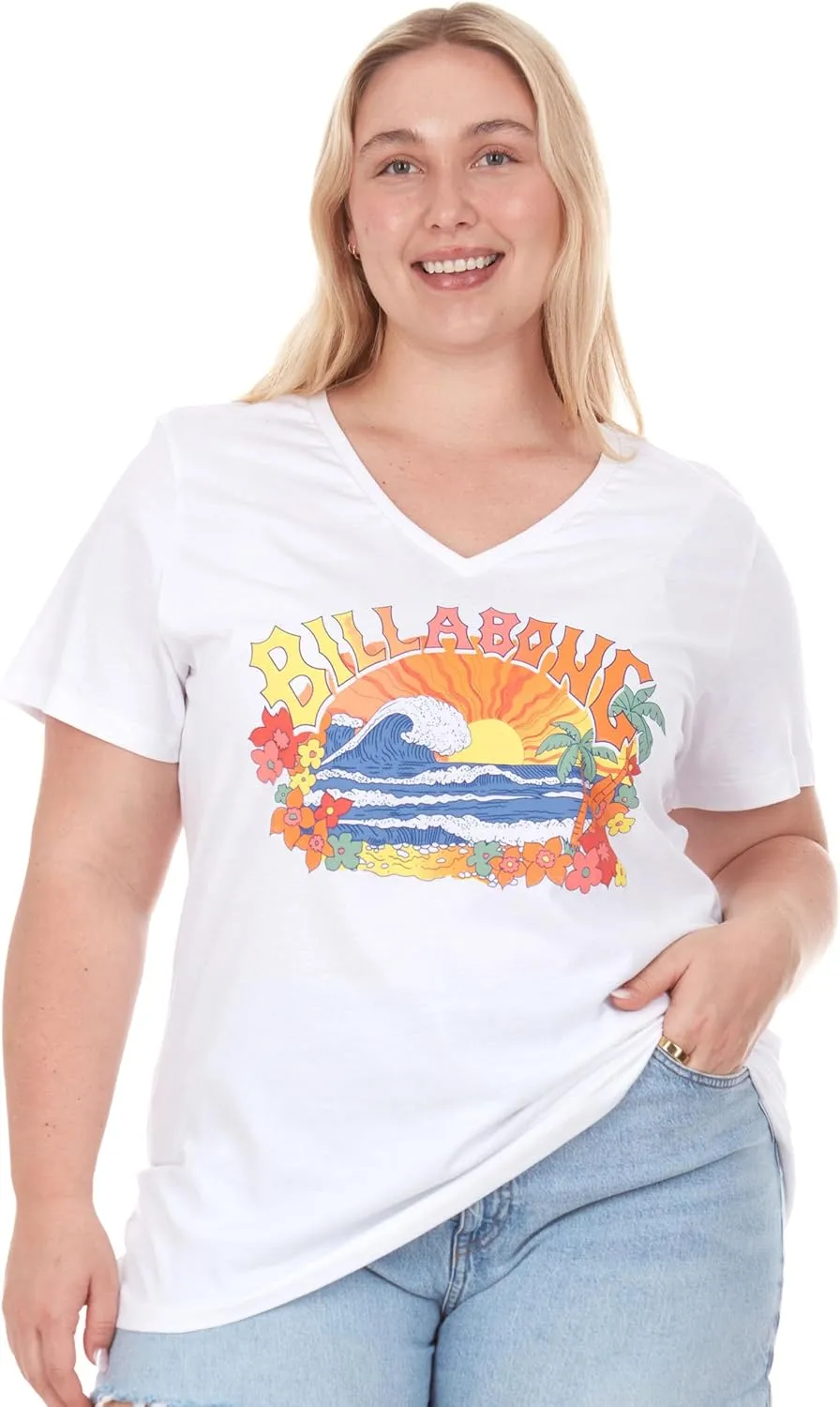 Billabong Plus Size T Shirts for Women - V Neck Oversized Womens Graphic Tees (XL-4X)