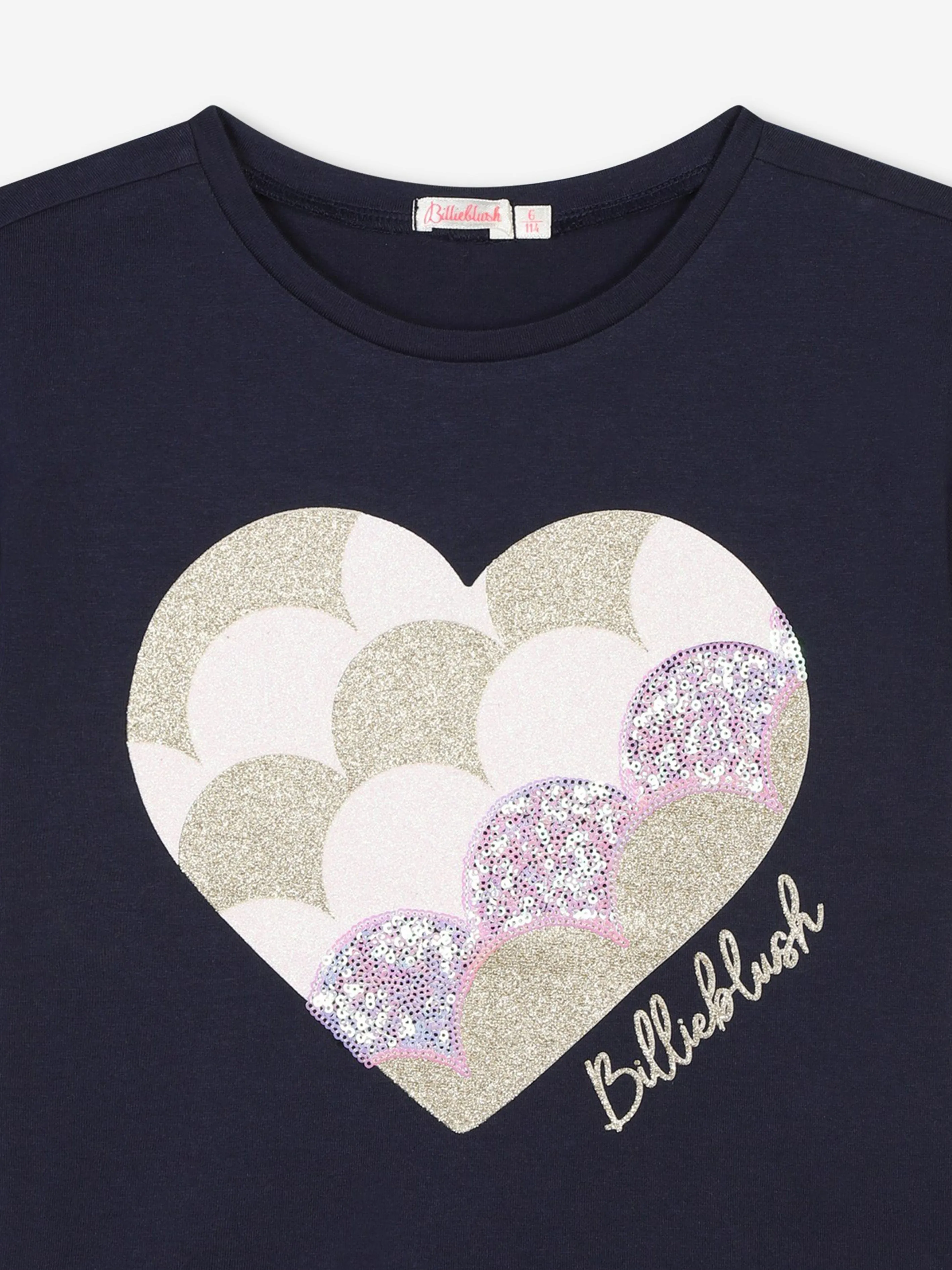 Billieblush Girls Sequin Heart T-Shirt in Navy