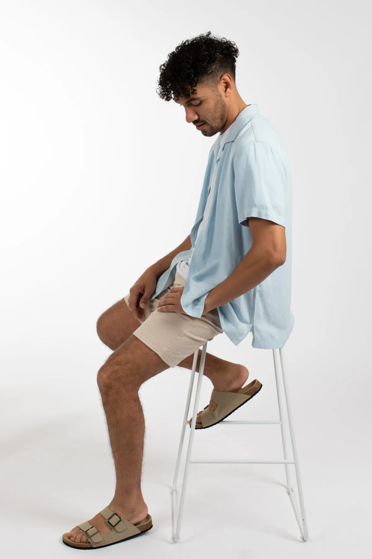 Blue Tint Cuban Collar Linen  Shirt