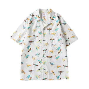Boxy camp shirt with parrots