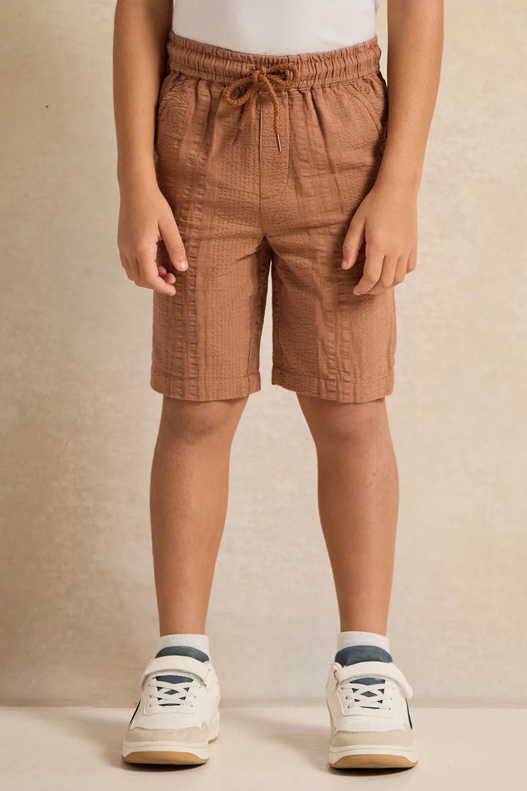 Boys Brown Set Short Sleeve Shirt With Shorts Set (2 Piece)