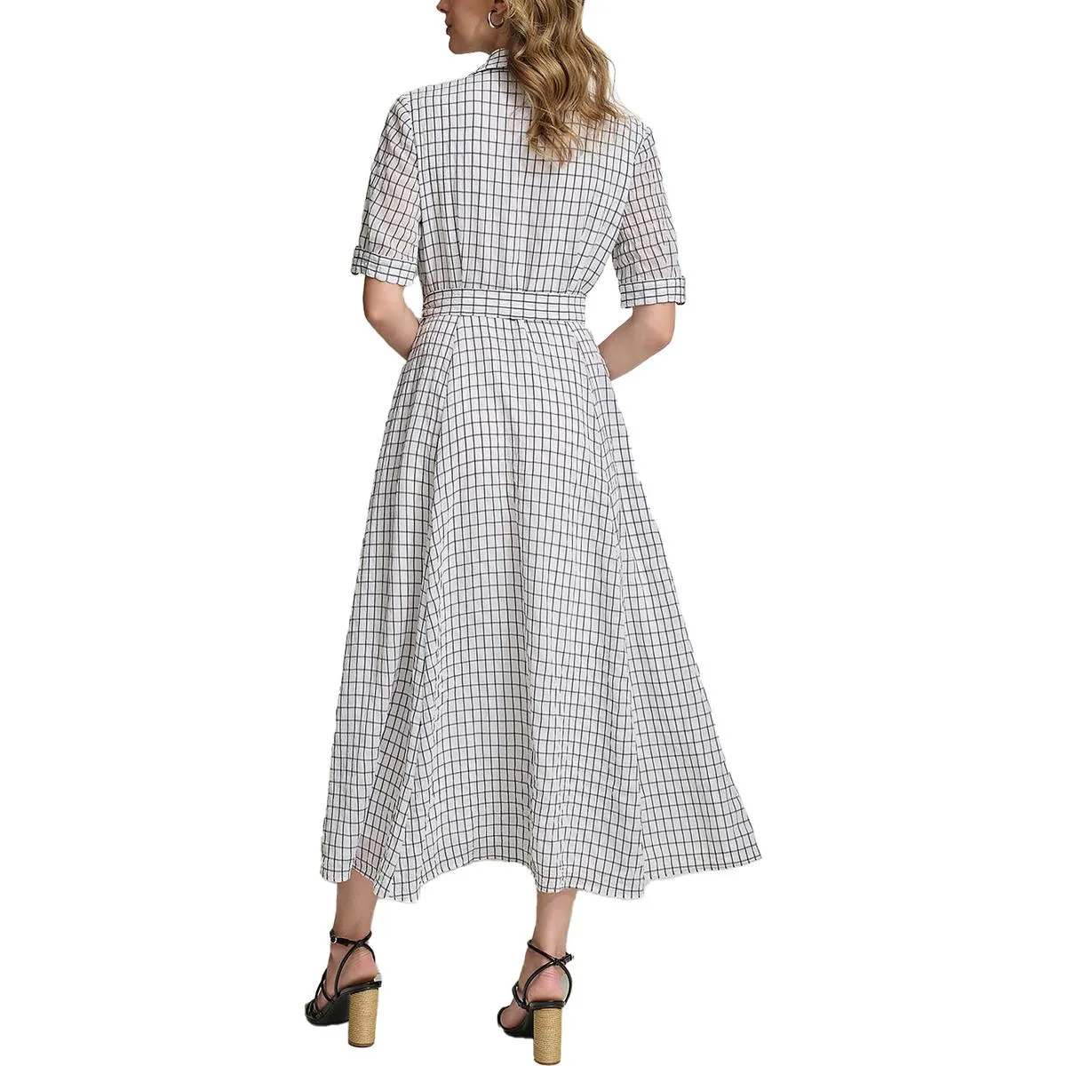 Calvin Klein Womens Chekered Short Sleeve Midi Dress