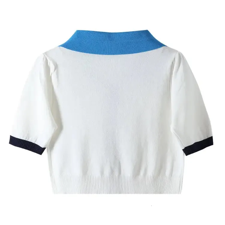 Color Block Short Sleeve Polo Shirt With Pockets